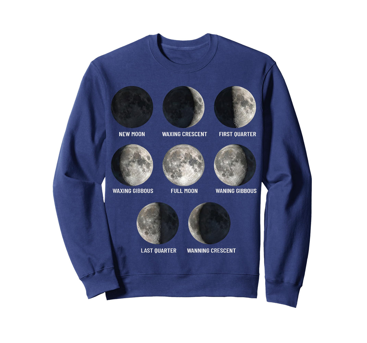 Moon Phases Chart Eight Lunar Cycle Stages Educational Space T-Shirt