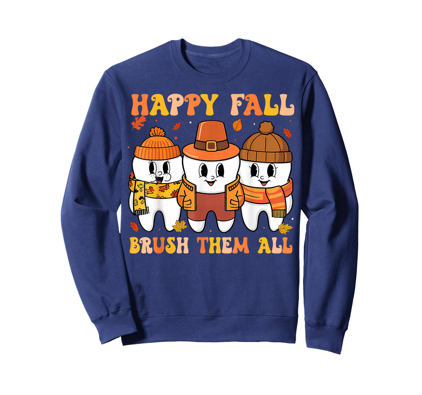 Happy Fall Brush Them All Teeth Thanksgiving Dental Dentist T-Shirt
