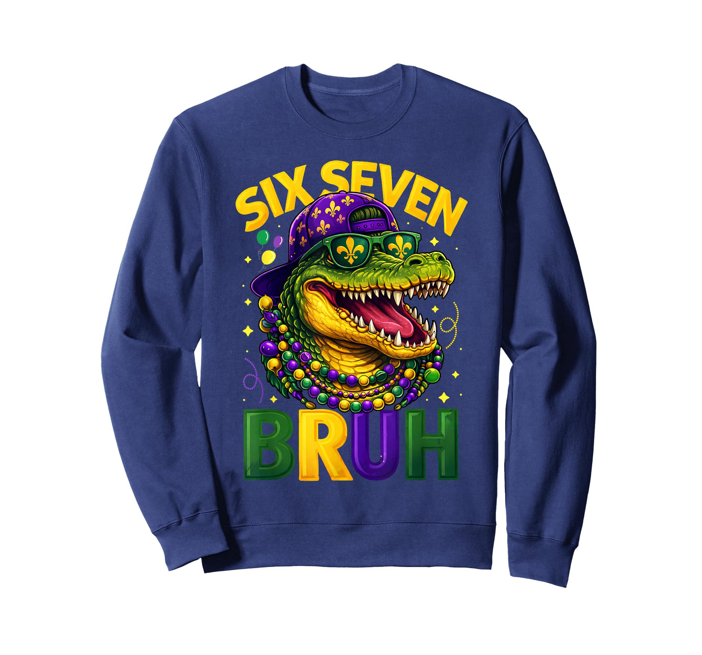Boys Mardi Gras Six Seven Bruh Mardigator Alligator 6 7 Meme T-Shirt