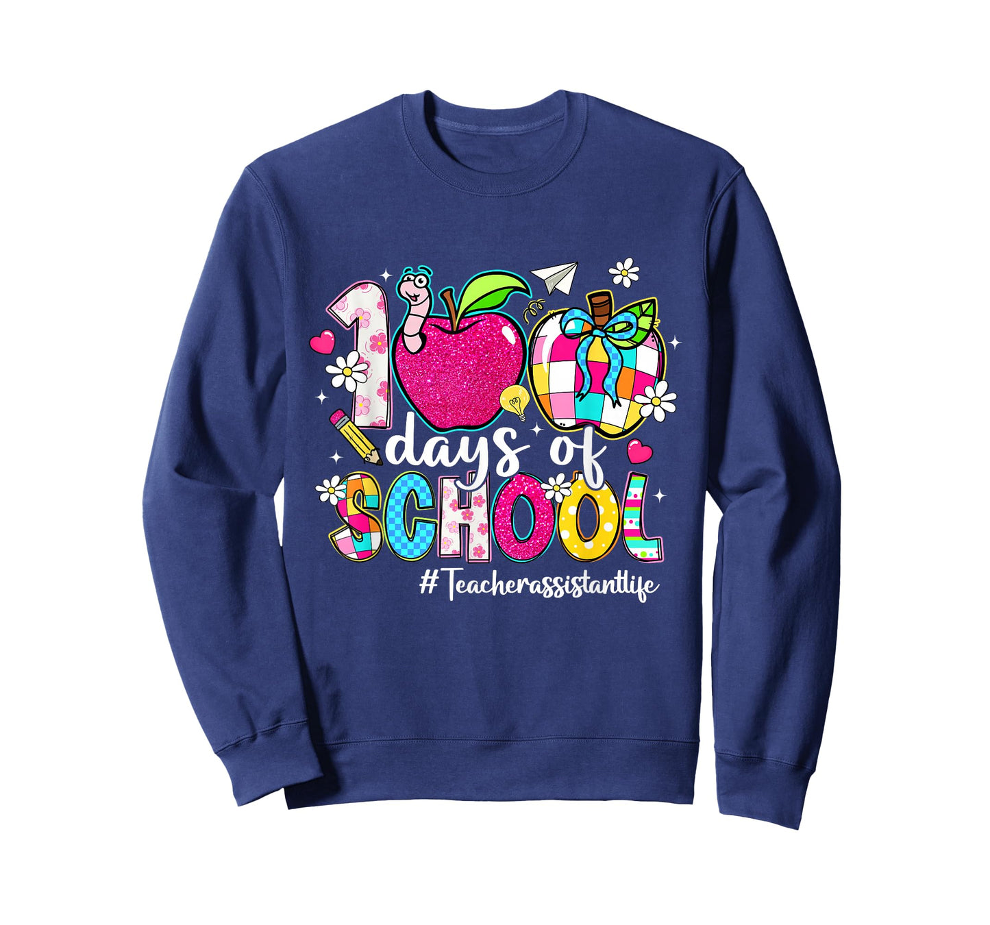 100 Days of School Apple Checkered Teacher Assistant Life T-Shirt