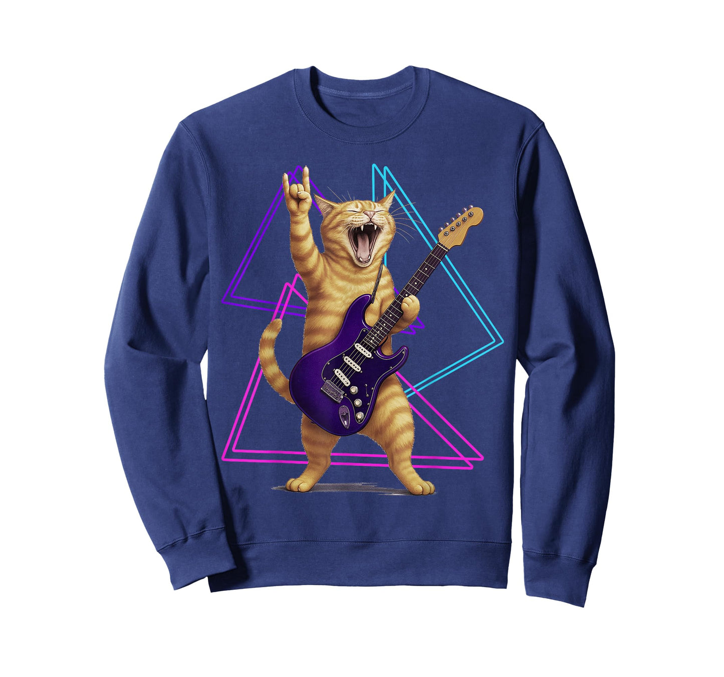 Cat Playing Guitar Rock Star Rock and Roll Men Women Kids T-Shirt