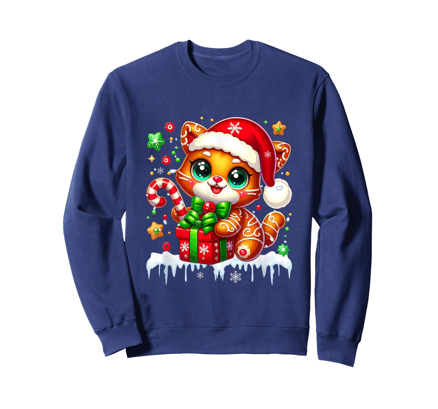 Santa Gingerbread Cat Christmas Box Colorful Baker Baking T-Shirt