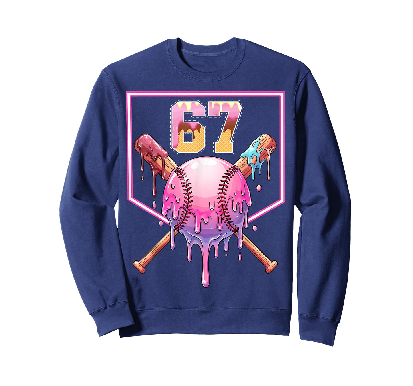 Baseball Ice Cream Drip Number 67 Player 67th Birthday Meme T-Shirt