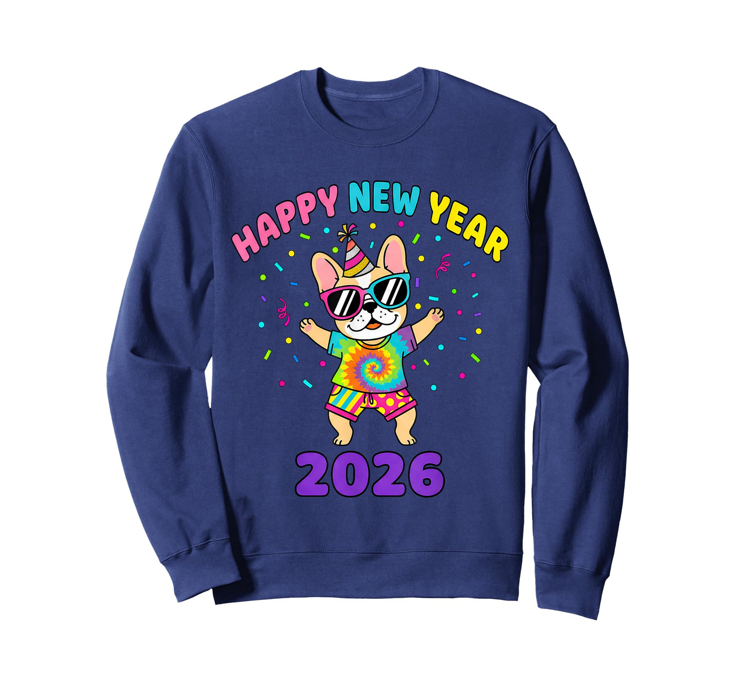 Happy New Year 2026 Kids Girls Funny Dog T-Shirt