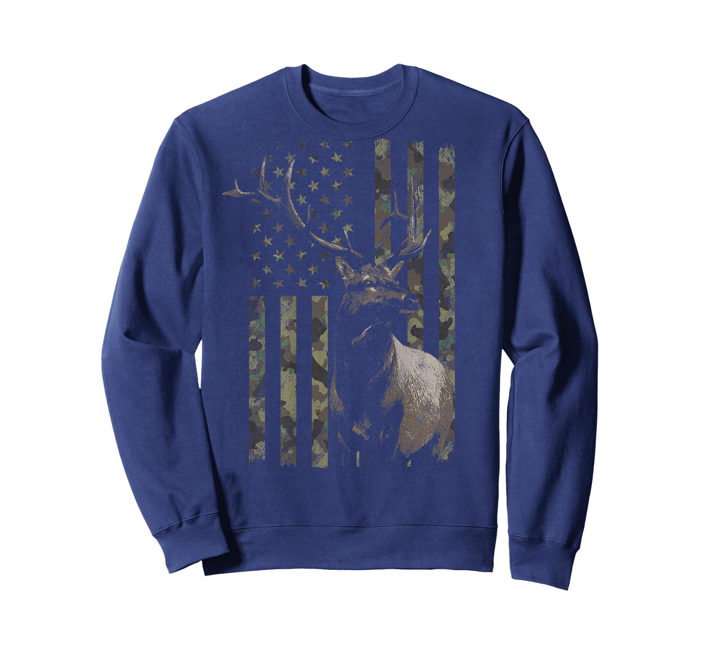 Elk Hunting Camo American Flag Camouflage (Design on Back) T-Shirt