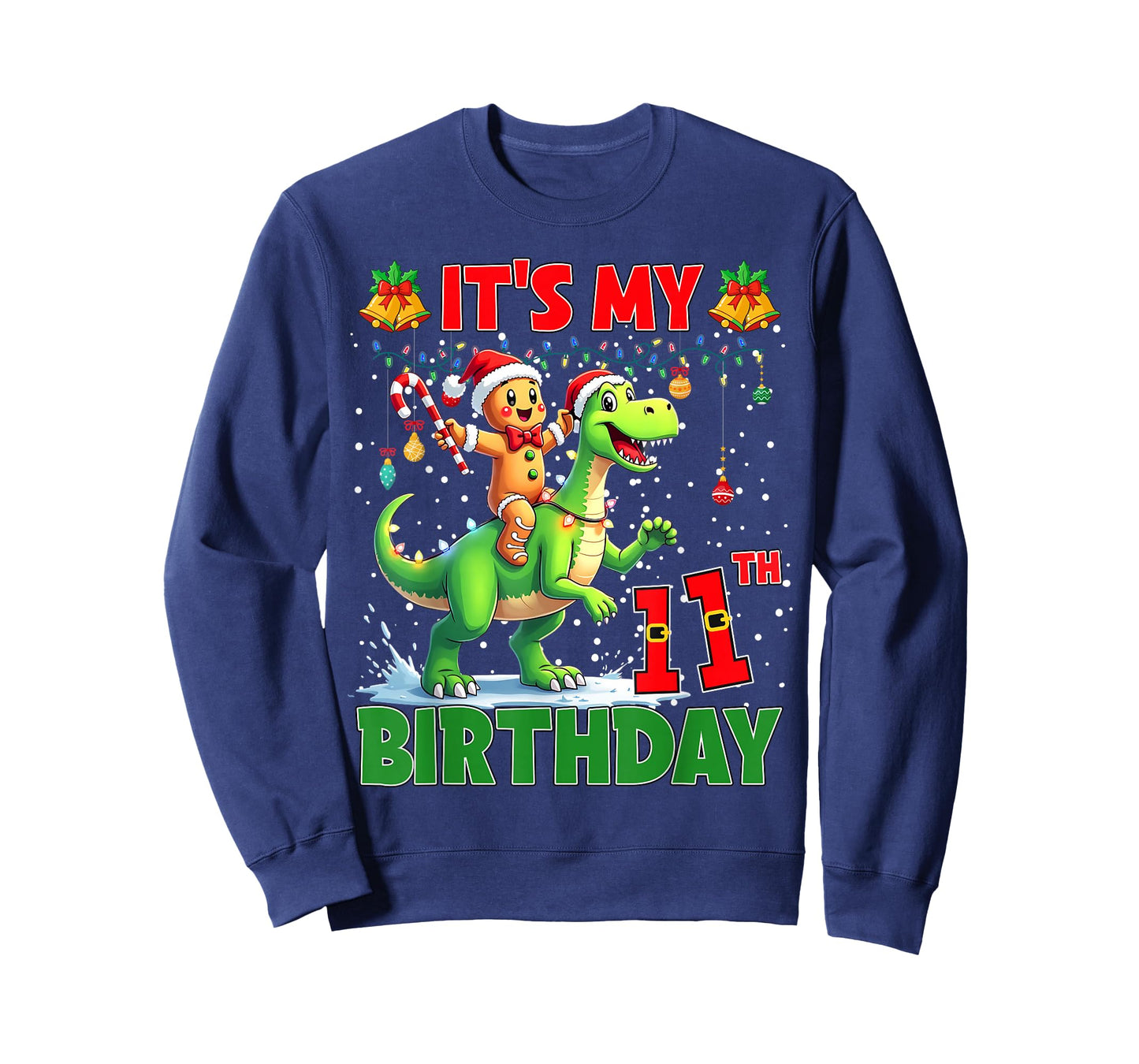 It’s My 11th Birthday Gingerbread Riding Dinosaur Christmas T-Shirt