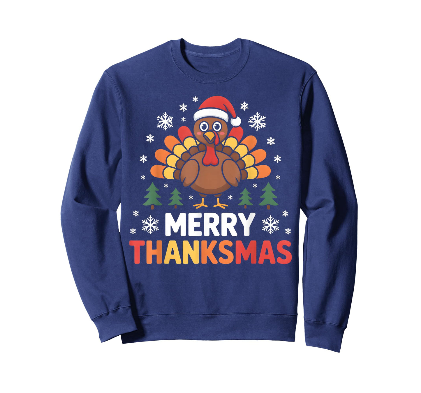 Happy Thanksgiving Merry Thanksmas Funny Santa Turkey Snow T-Shirt