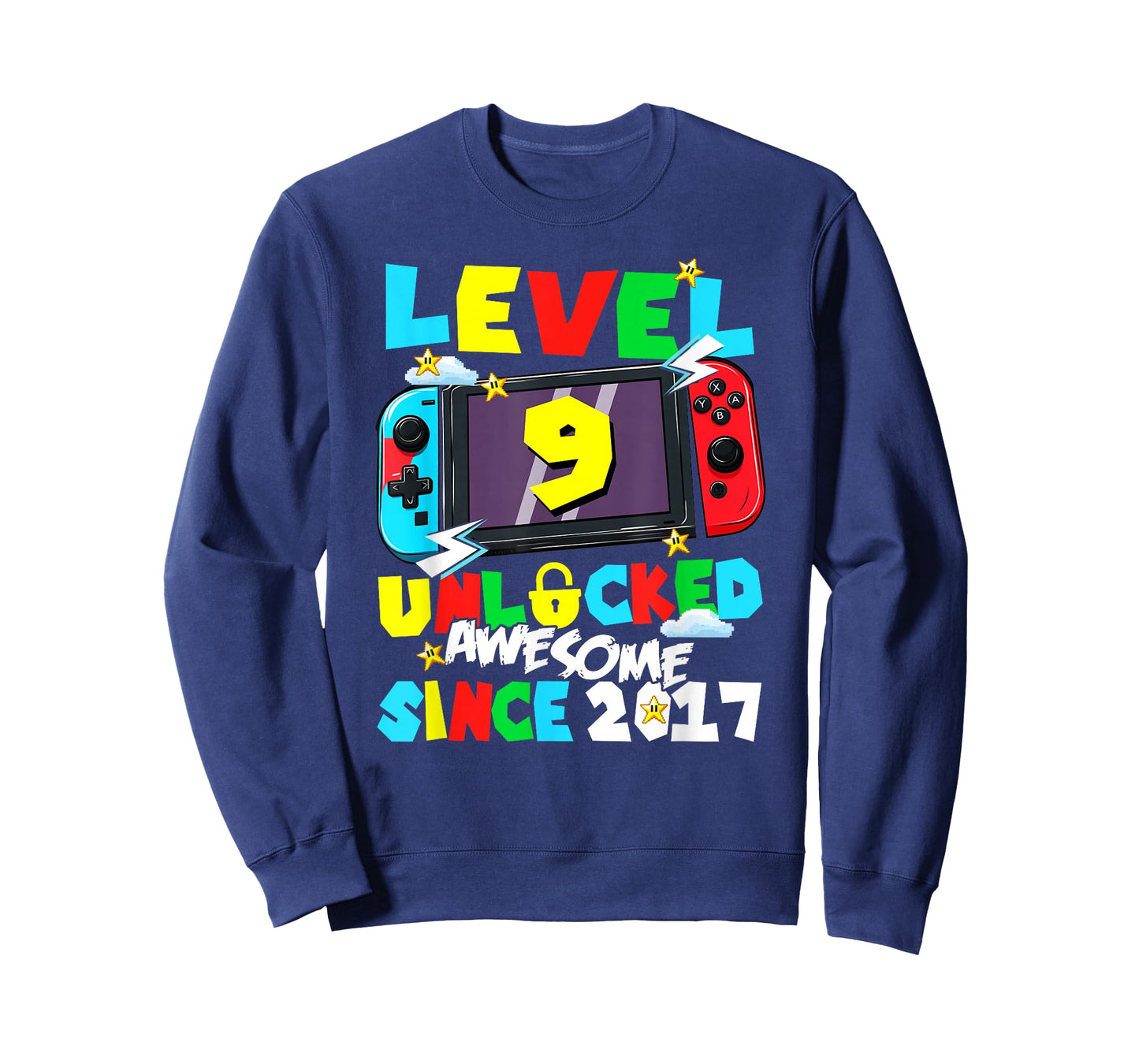Level 9 Unlocked Awesome Since 2017 9th Birthday Video Gamer T-Shirt
