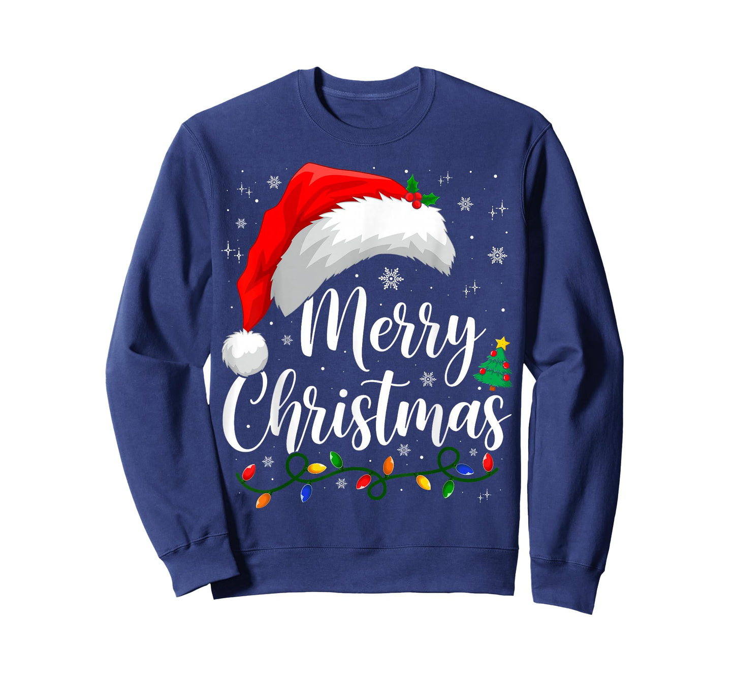 Merry Christmas Lights Santa Hat Xmas Family Matching Pajama T-Shirt