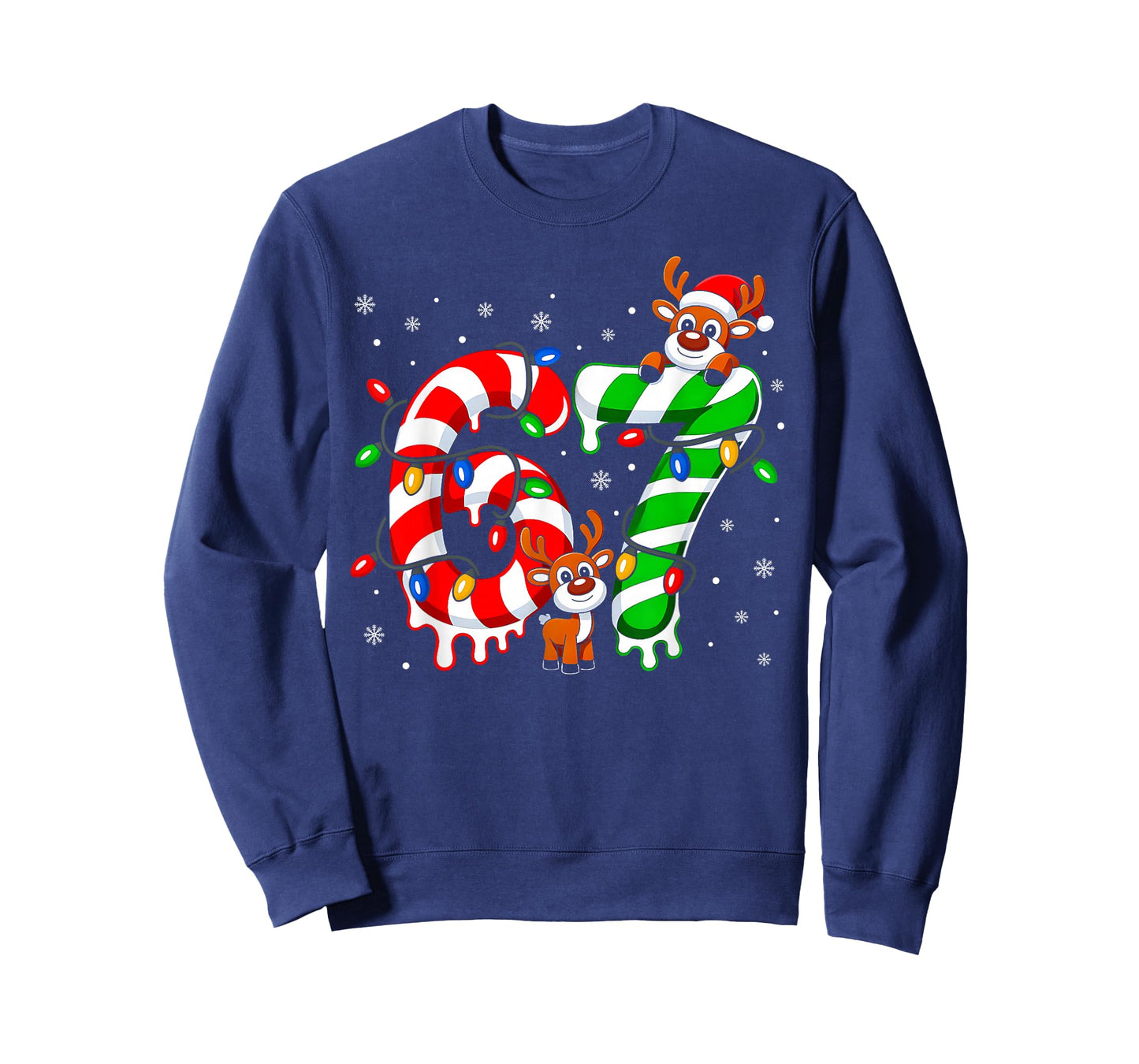 Number 67 Six Seven 6 7 Meme Candy Cane Matching Christmas T-Shirt