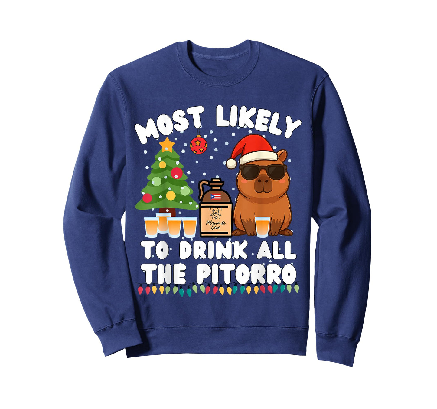 Capybara Most Likely to Drink All The Pitorro Funny Xmas T-Shirt