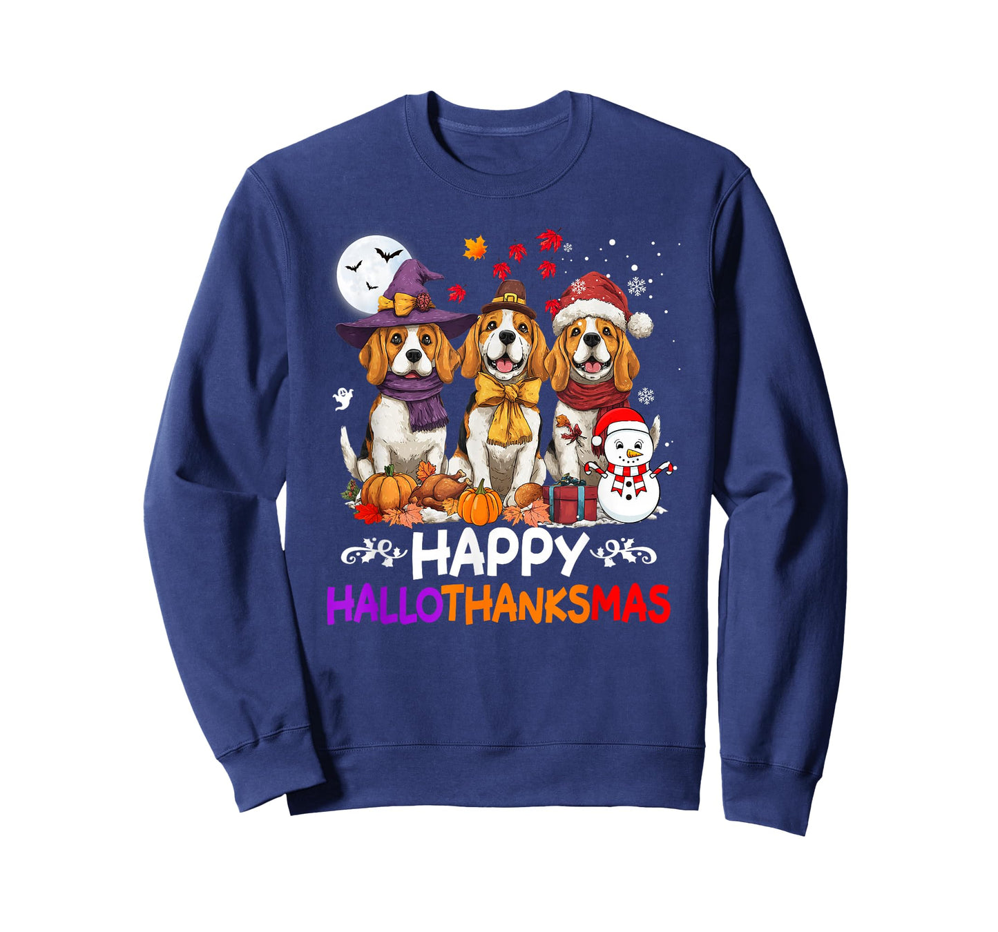 Cute Beagle Dog Hallothanksmas Halloween Thanksgiving Xmas T-Shirt