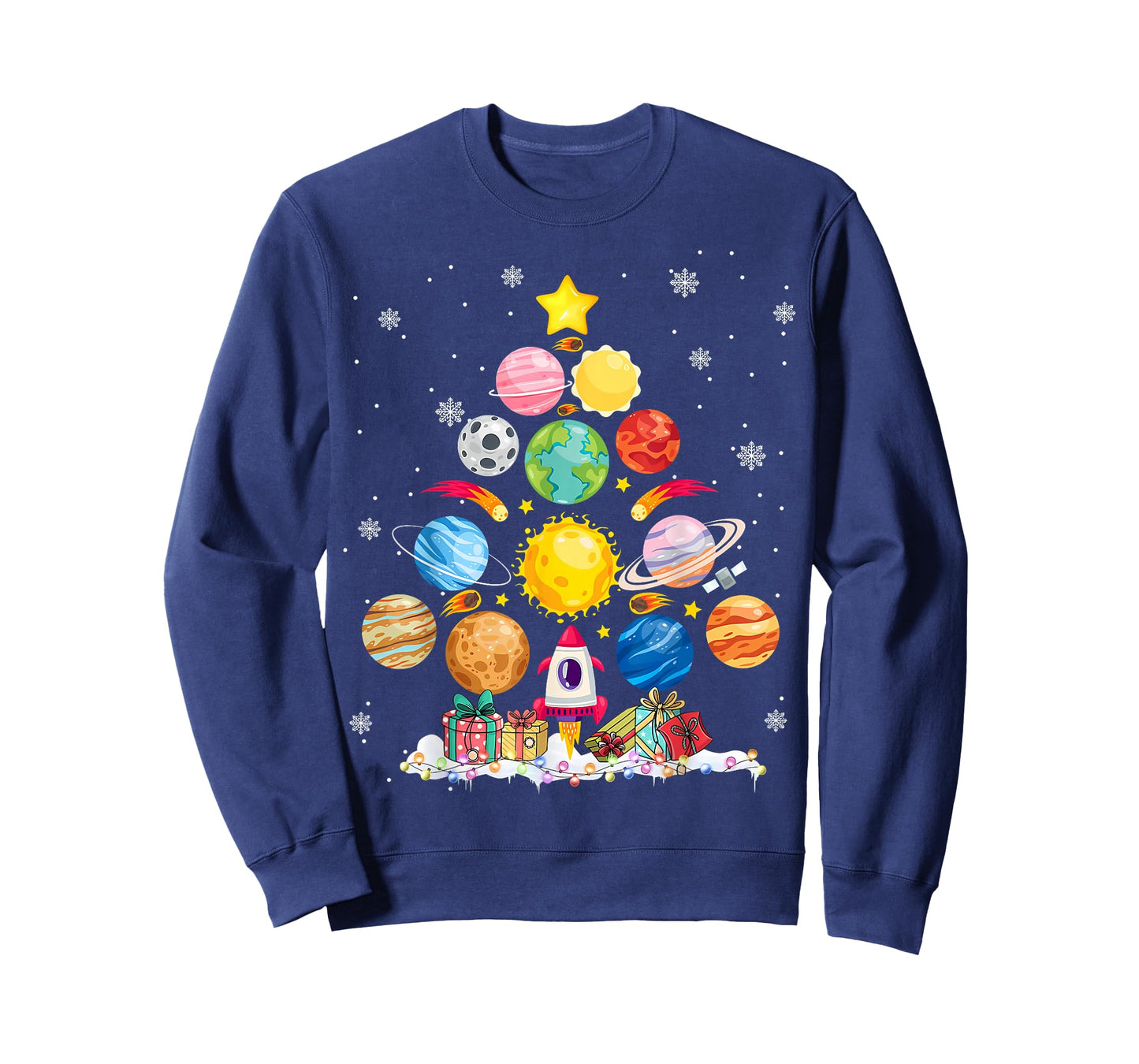 Funny Solar System Space Planets Tree Christmas Pajama Xmas T-Shirt