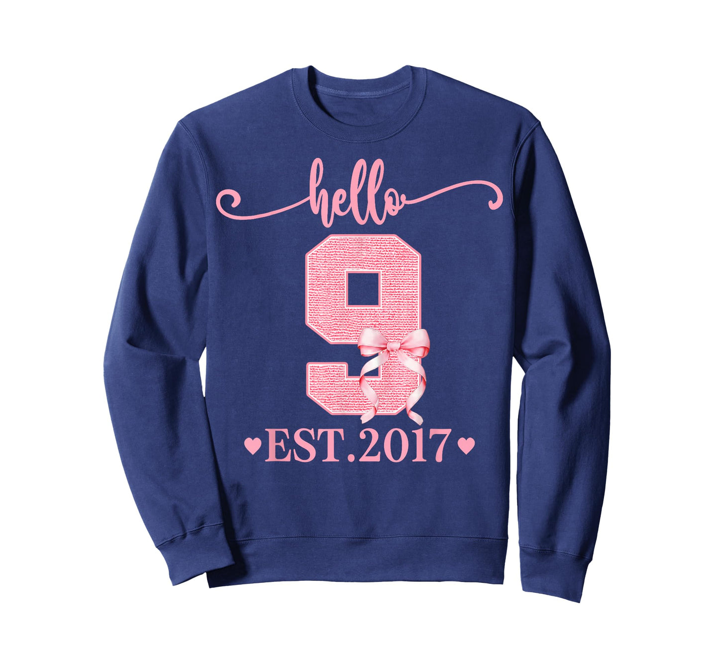 9th Birthday Girl Coquette Bow Hello 9 Year Old Est 2017 T-Shirt