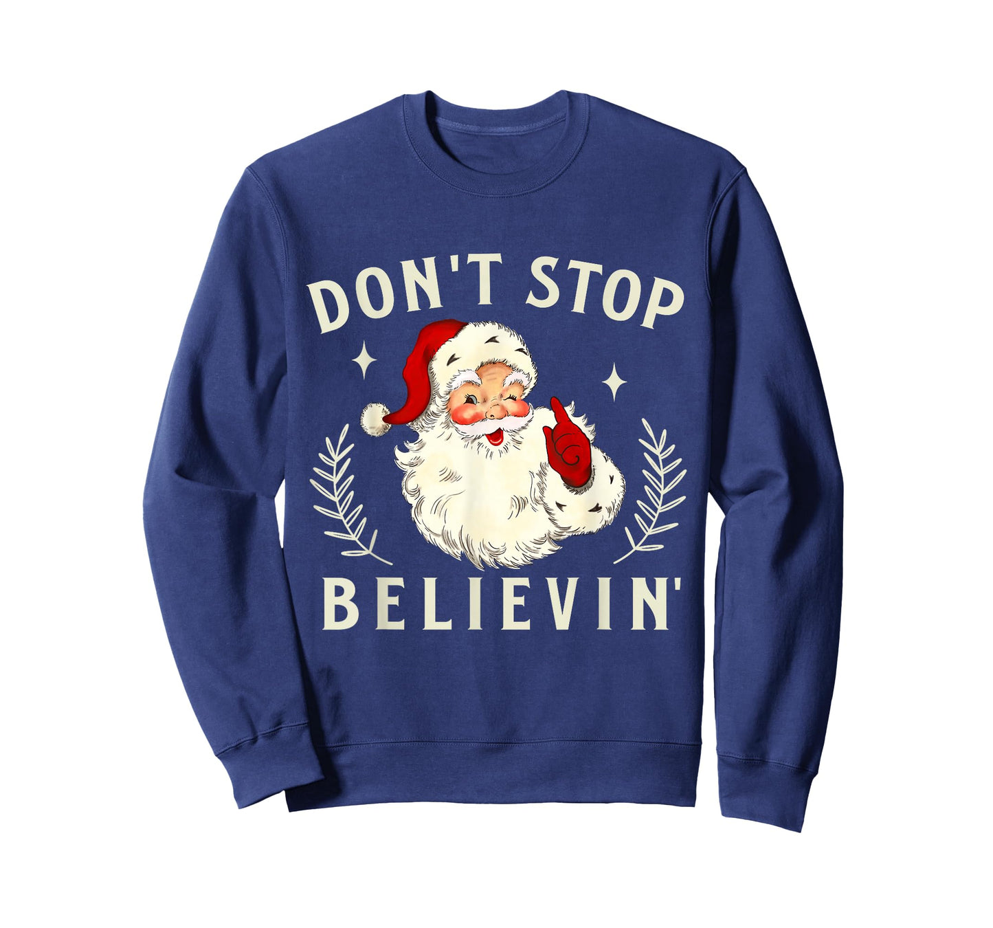 Vintage Retro Don't Stop Believing Santa Claus Matching Xmas T-Shirt
