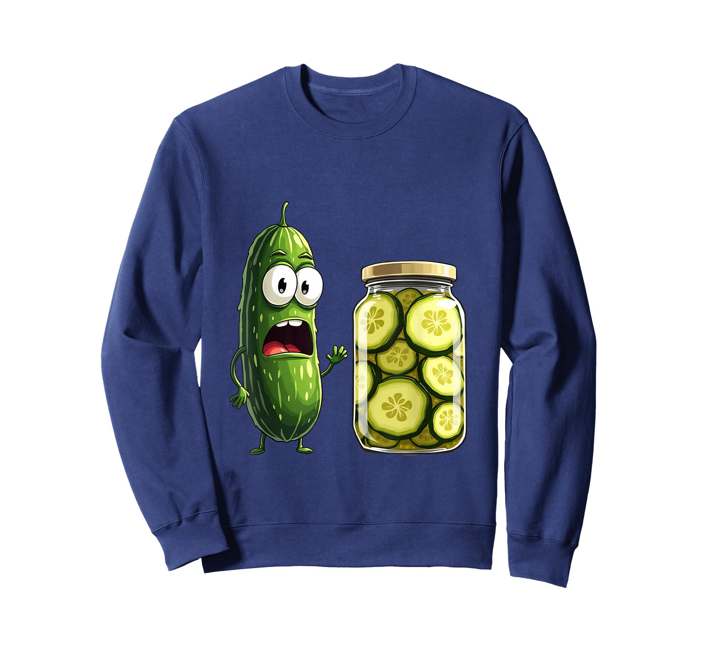 Surprised Pickle and Jar of Pickles Cartoon T-Shirt