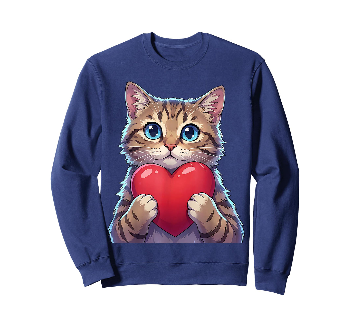 Cute Cat Holding Heart Sweet Love Valentine Illustration T-Shirt