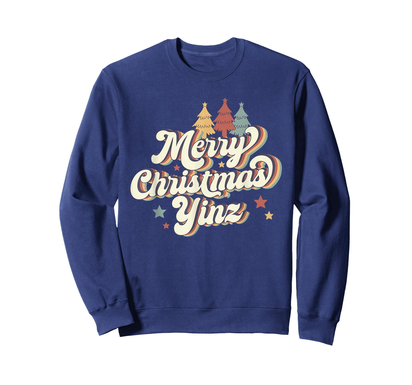 Merry Christmas Yinz Retro Pittsburgh Groovy Trees T-Shirt