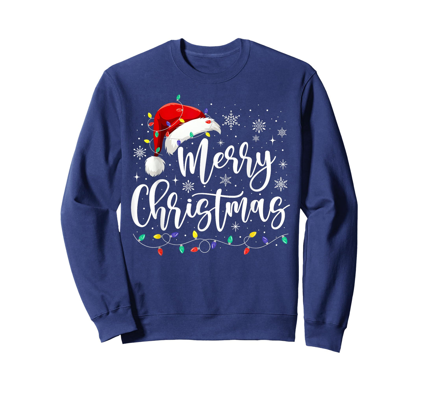Merry Christmas Lights Red Santa Hat Xmas Family Men Women T-Shirt