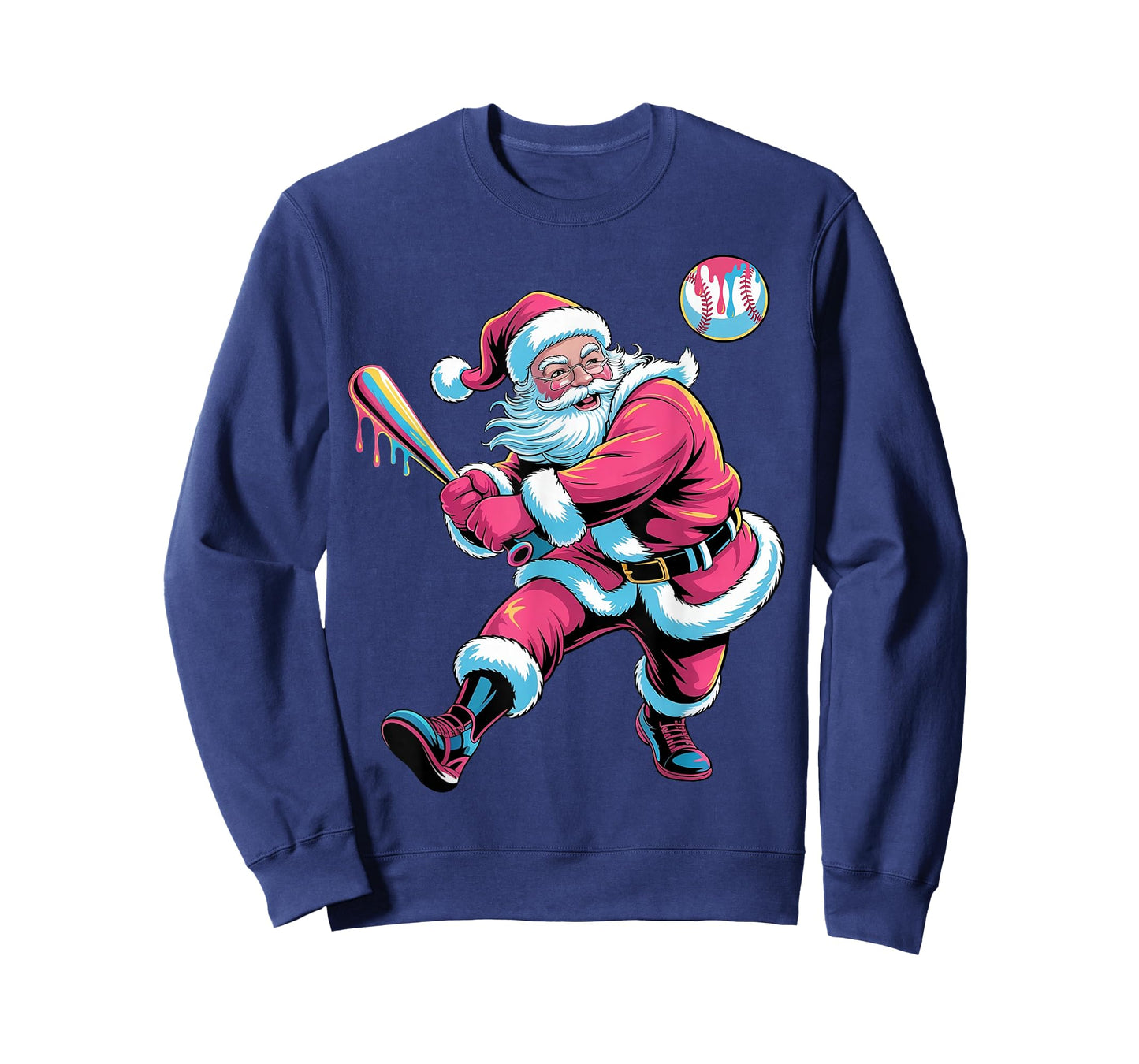 Christmas Baseball Santa Claus Batter Baseball Drip Xmas T-Shirt