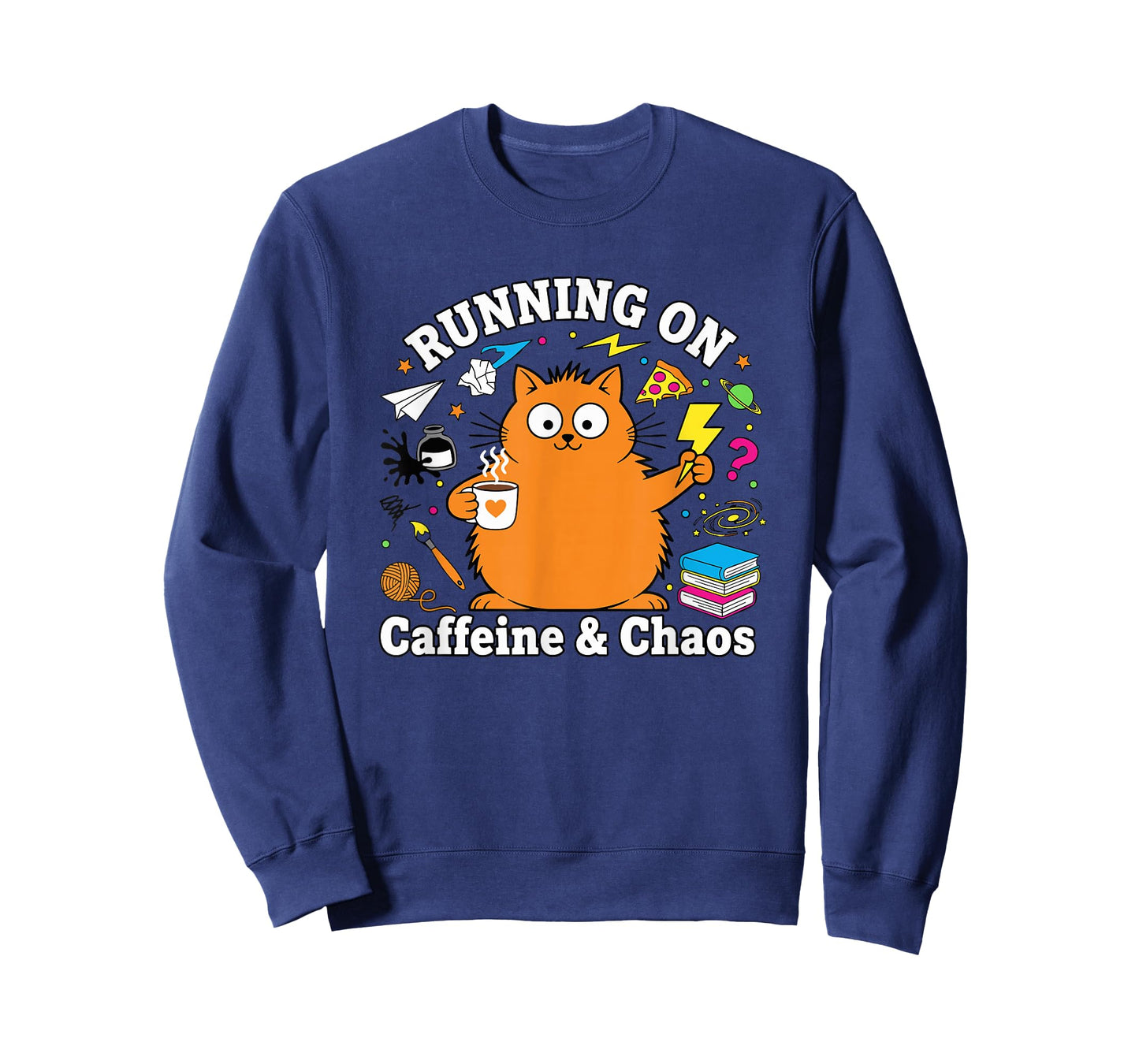 Funny Cat Running on Caffeine and Chaos Love Creative Work T-Shirt