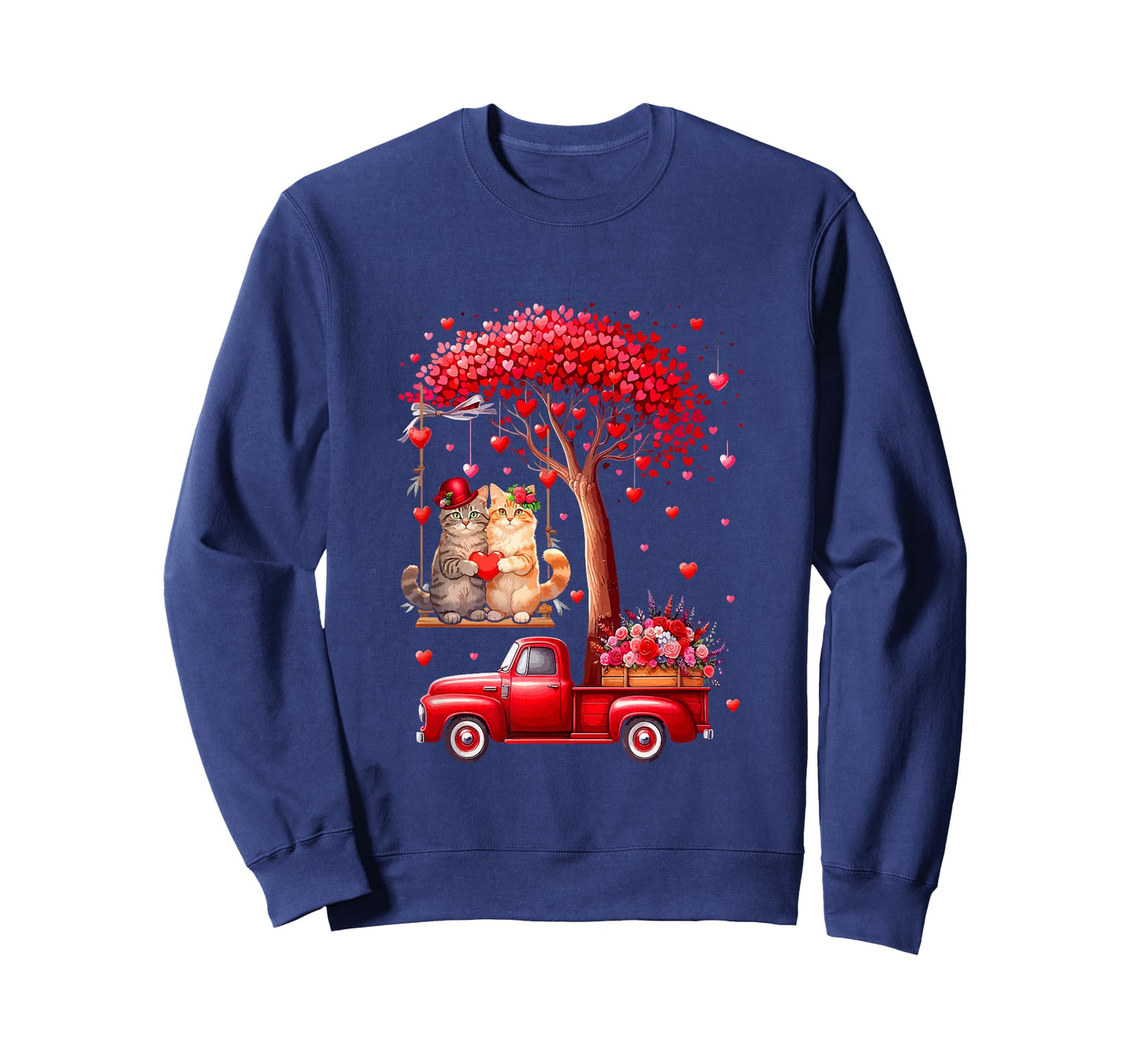 Couple Cats Valentine Hearts Tree Pickup Truck Owner T-Shirt