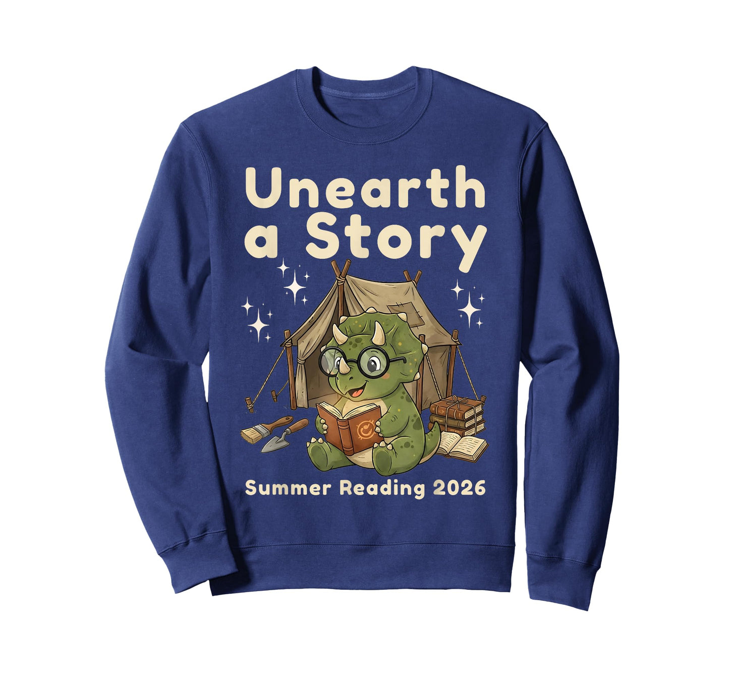 Unearth a Story Summer Reading 2026 Triceratops Dinosaur Kid T-Shirt
