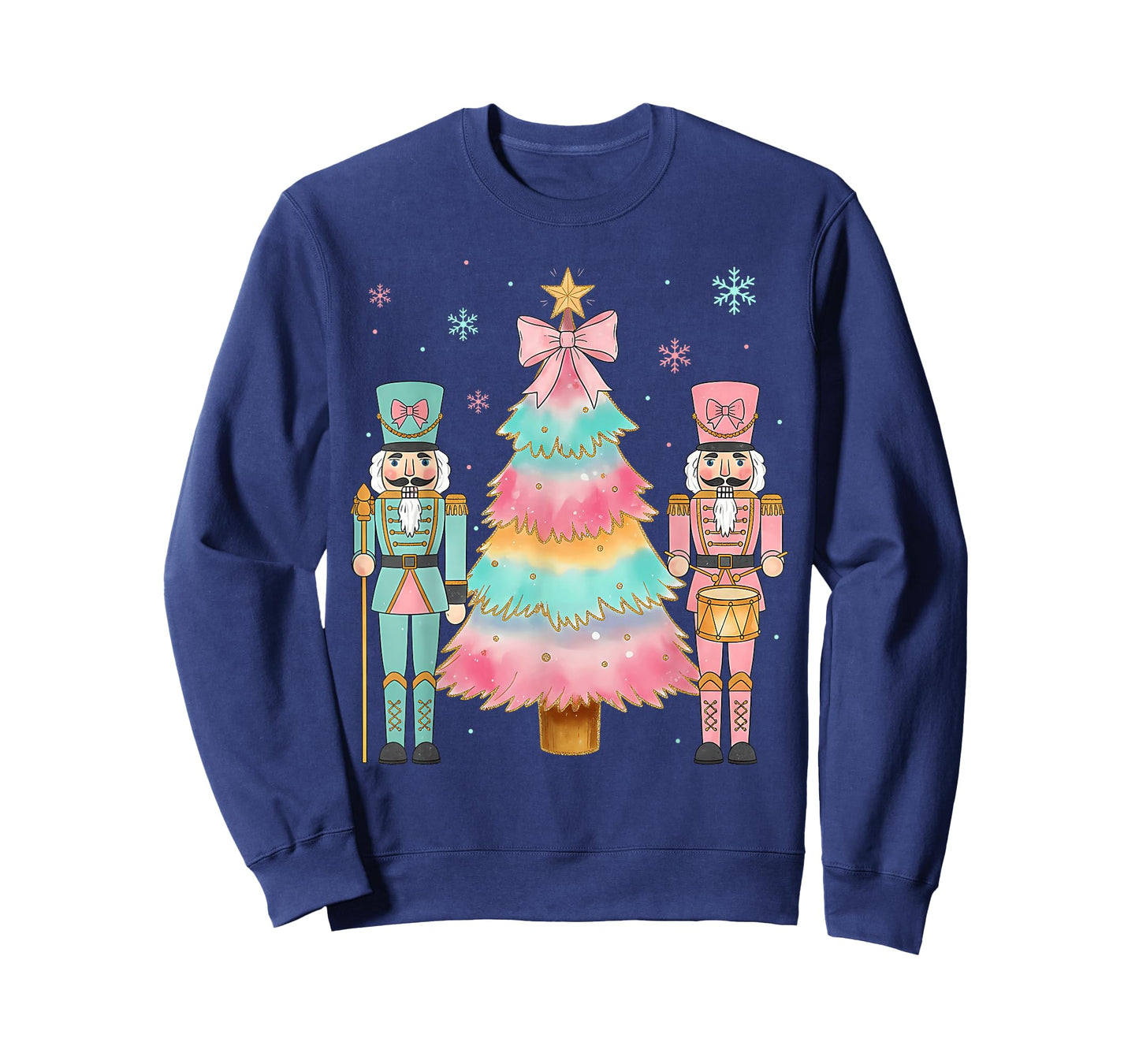 Pastel Nutcracker Soldier Pink Bow Christmas Tree Women Girl T-Shirt