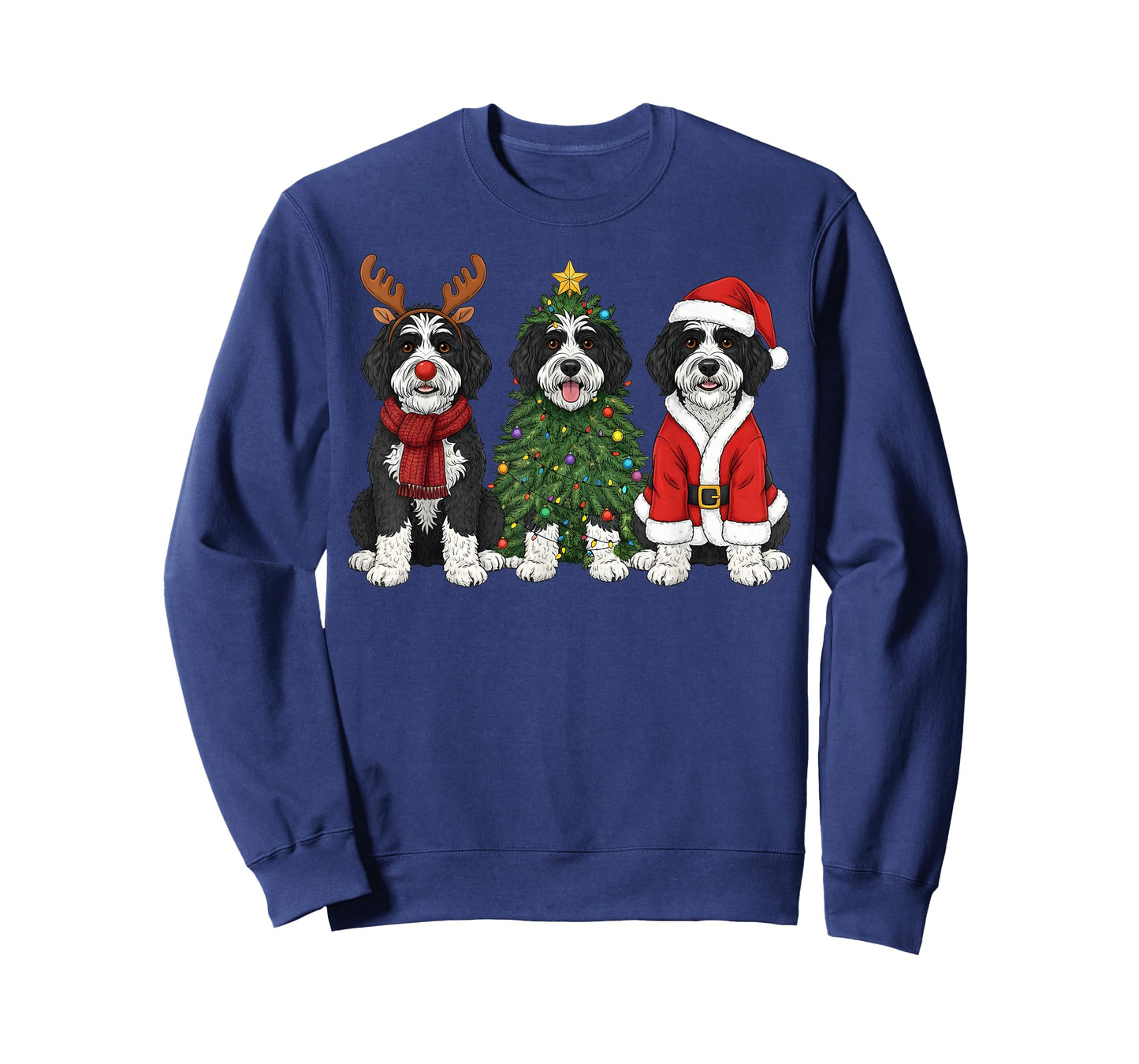 Retro Christmas Sheepadoodle Santa Reindeer Dog Lover T-Shirt