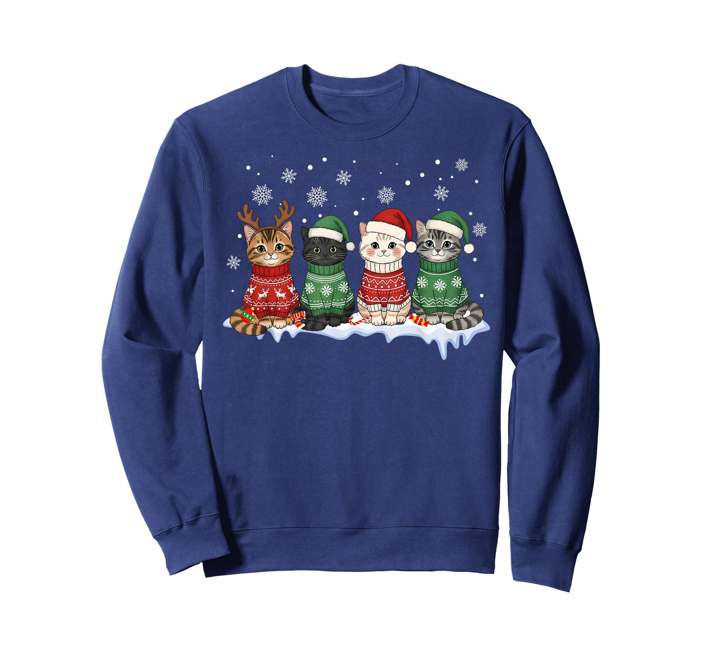 Cat Christmas Light Reindeer Santa Christmas Cat T-Shirt