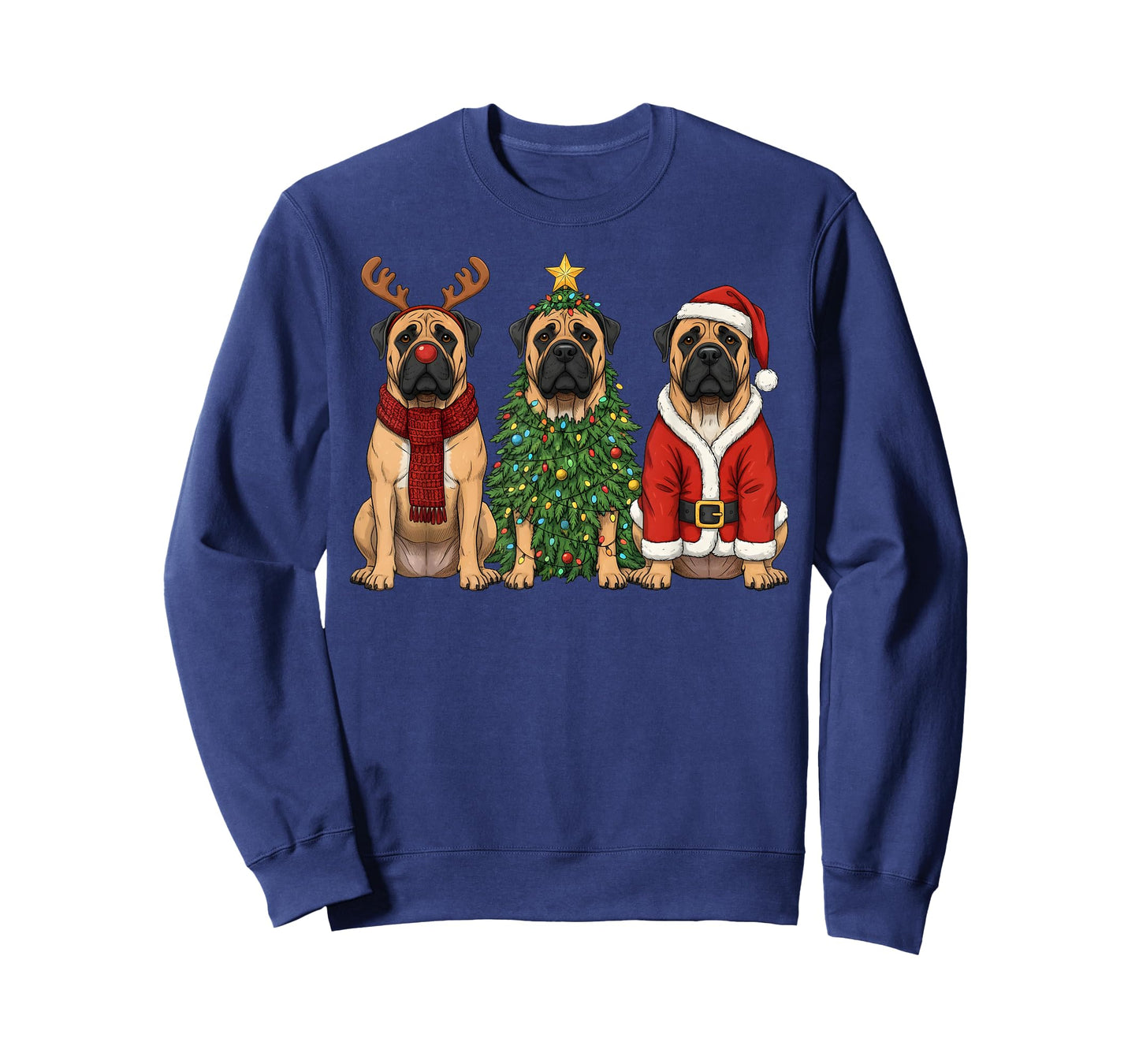 Retro Christmas Bullmastiff Santa Reindeer Dog Lover T-Shirt