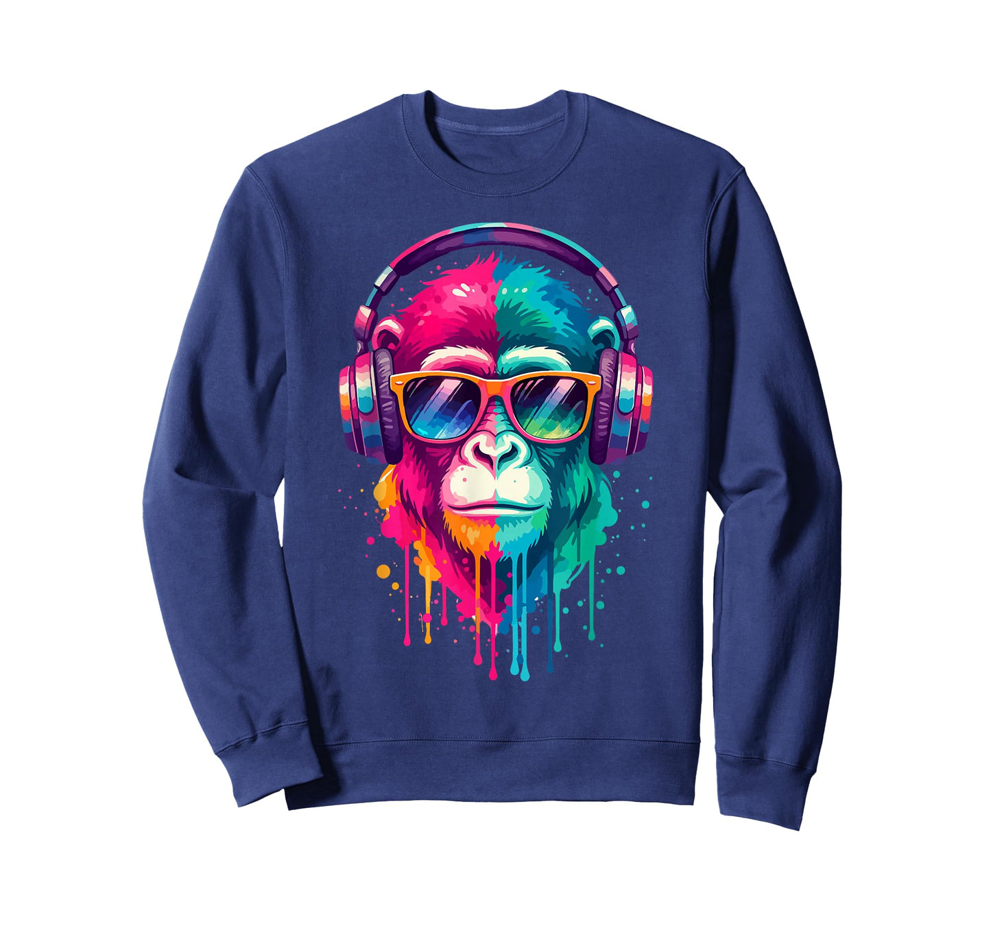Monkey Wearing Headphones and Sunglasses EDM Rave Chimp Art T-Shirt