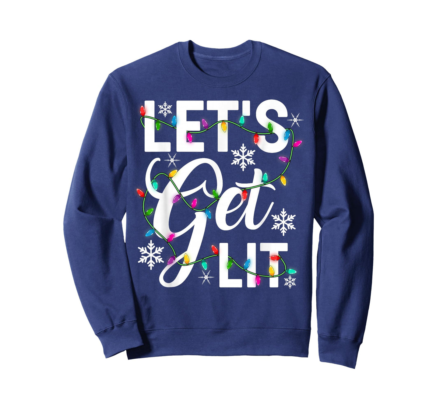Women Let's Get Lit Xmas Lights Funny Christmas PJs Men Mom T-Shirt