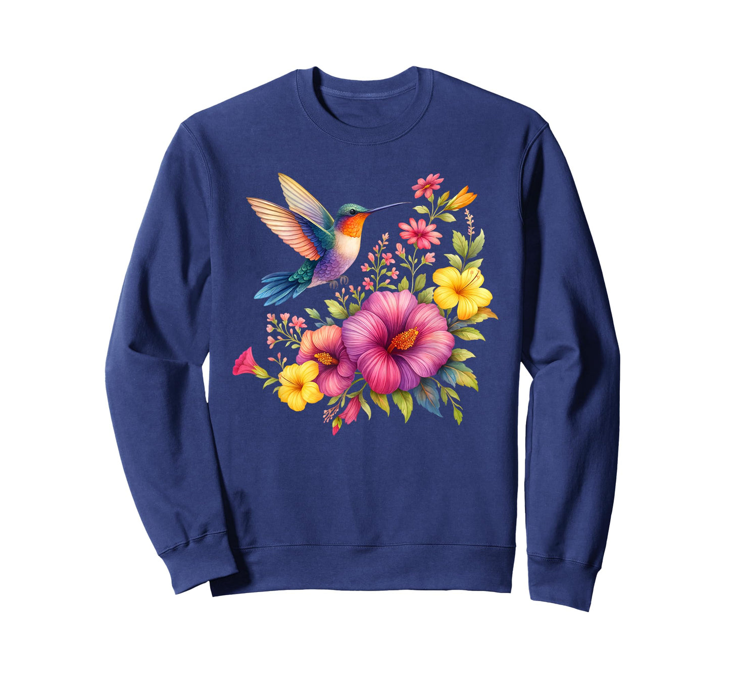 Hummingbird and Tropical Flowers - Floral Bird Art Hibiscus T-Shirt