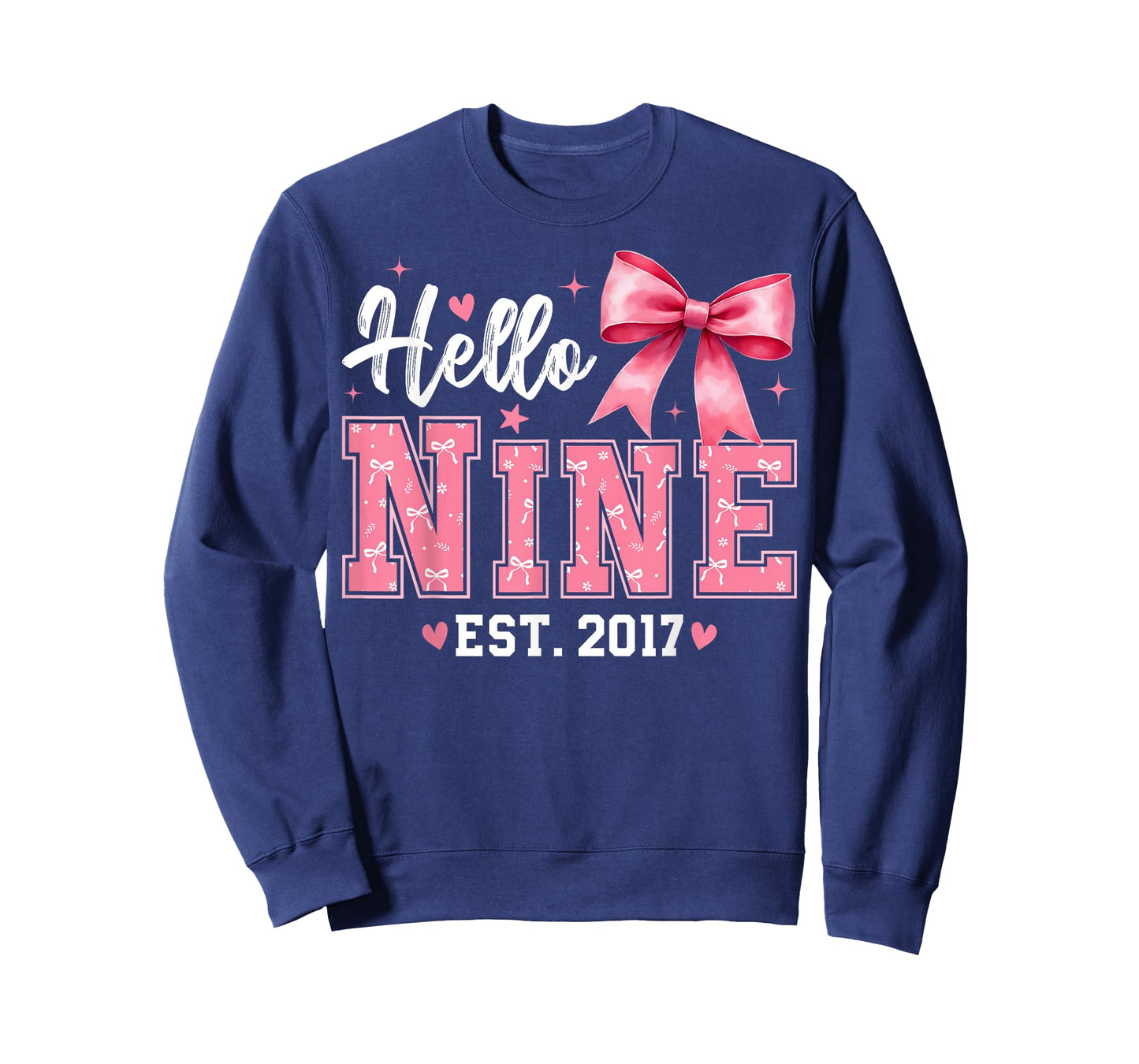 Hello Nine Est 2017 Coquette Bow 9th Birthday Girl T-Shirt