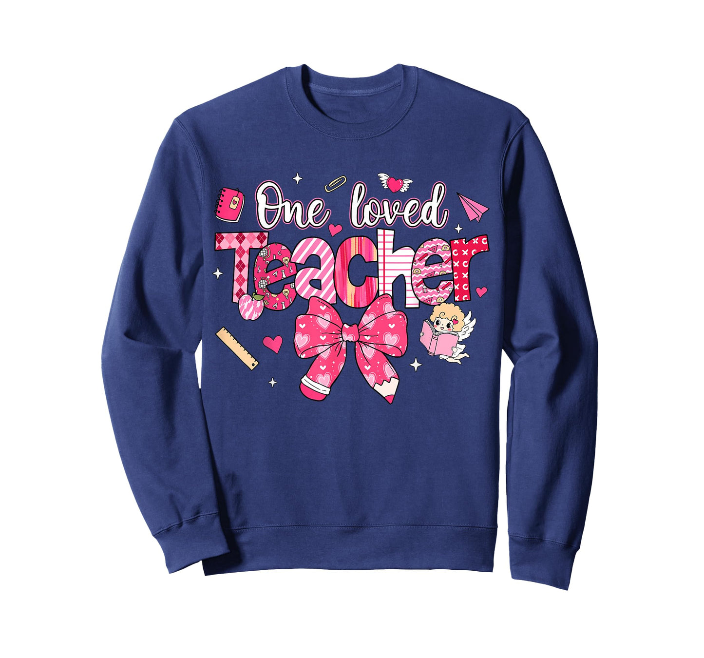 One Loved Teacher Coquette Bow Pencil Valentine Girl Women T-Shirt