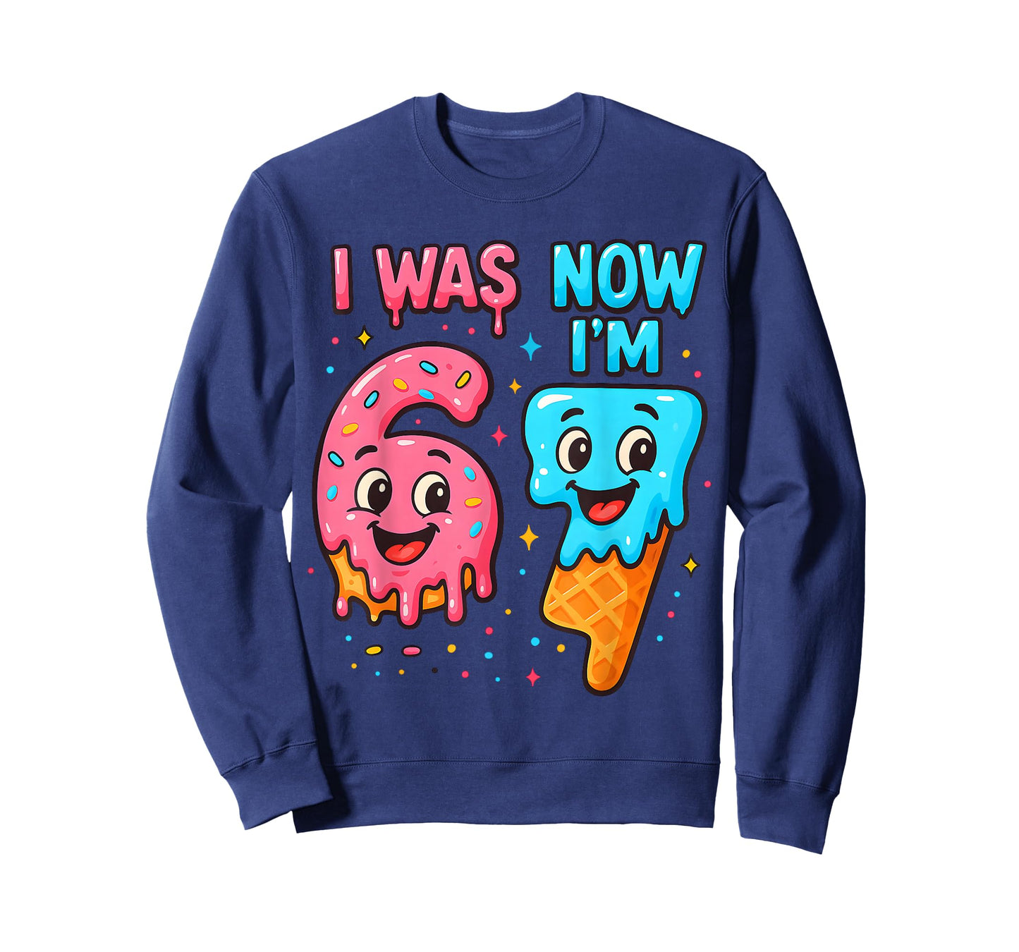 I was 6 Now I'm 7 Years Old Birthday 67 Ice Cream Drip Kids T-Shirt
