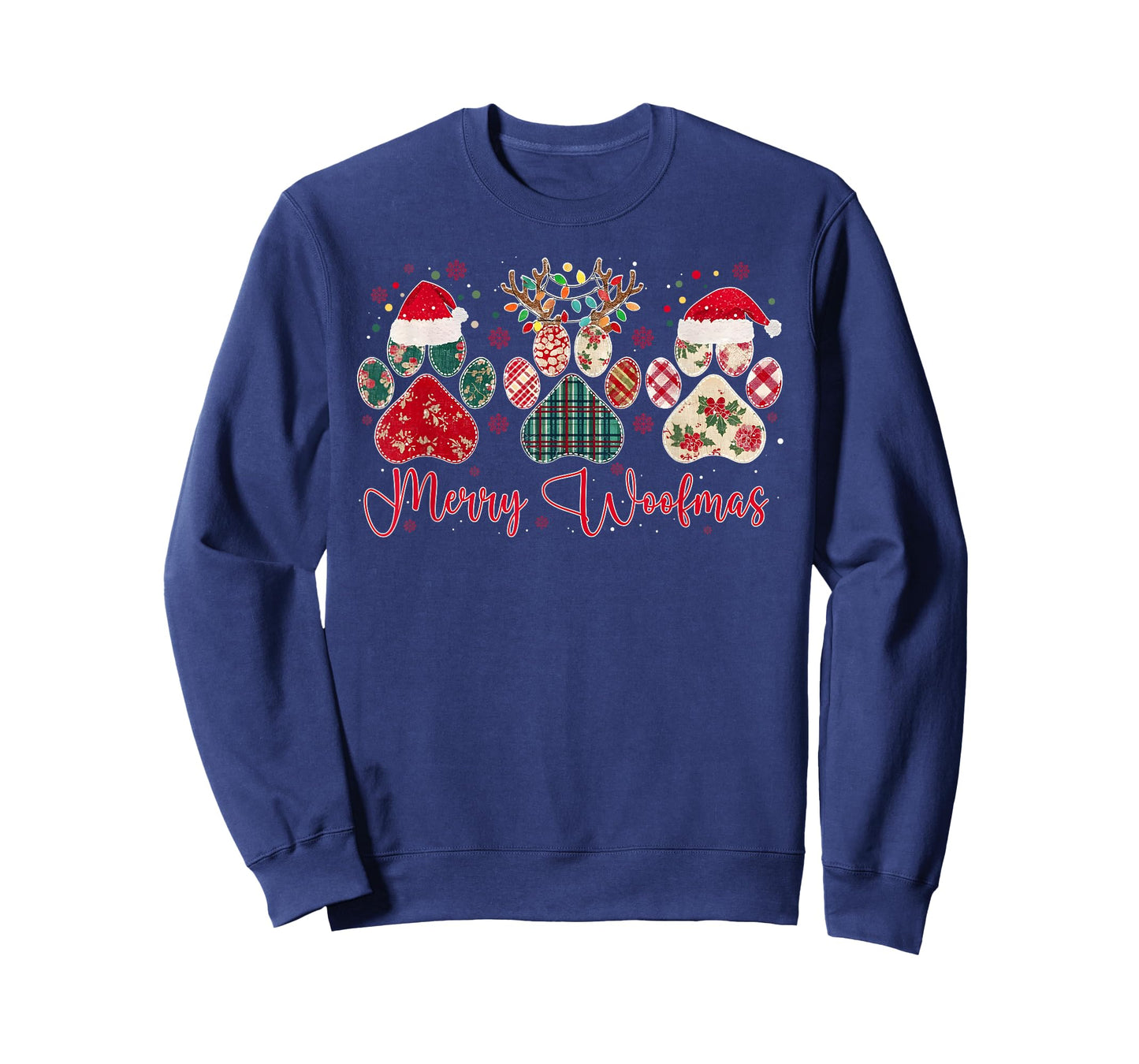 Merry Woofmas Christmas Dog Paws Buffalo Plaid Xmas Lights T-Shirt