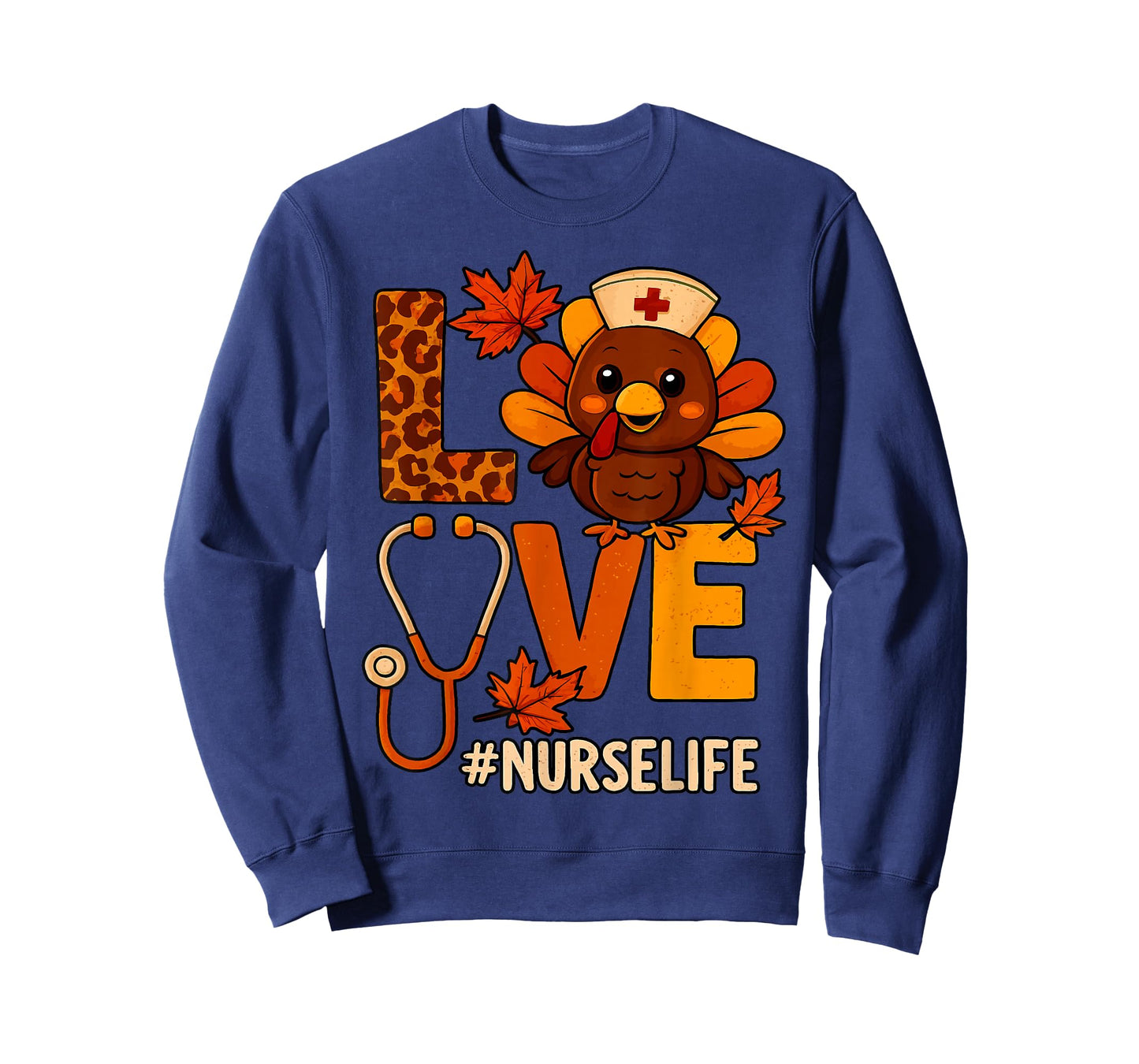 Love Nurse Life Thanksgiving Turkey Fall Scrubs Stethoscope T-Shirt