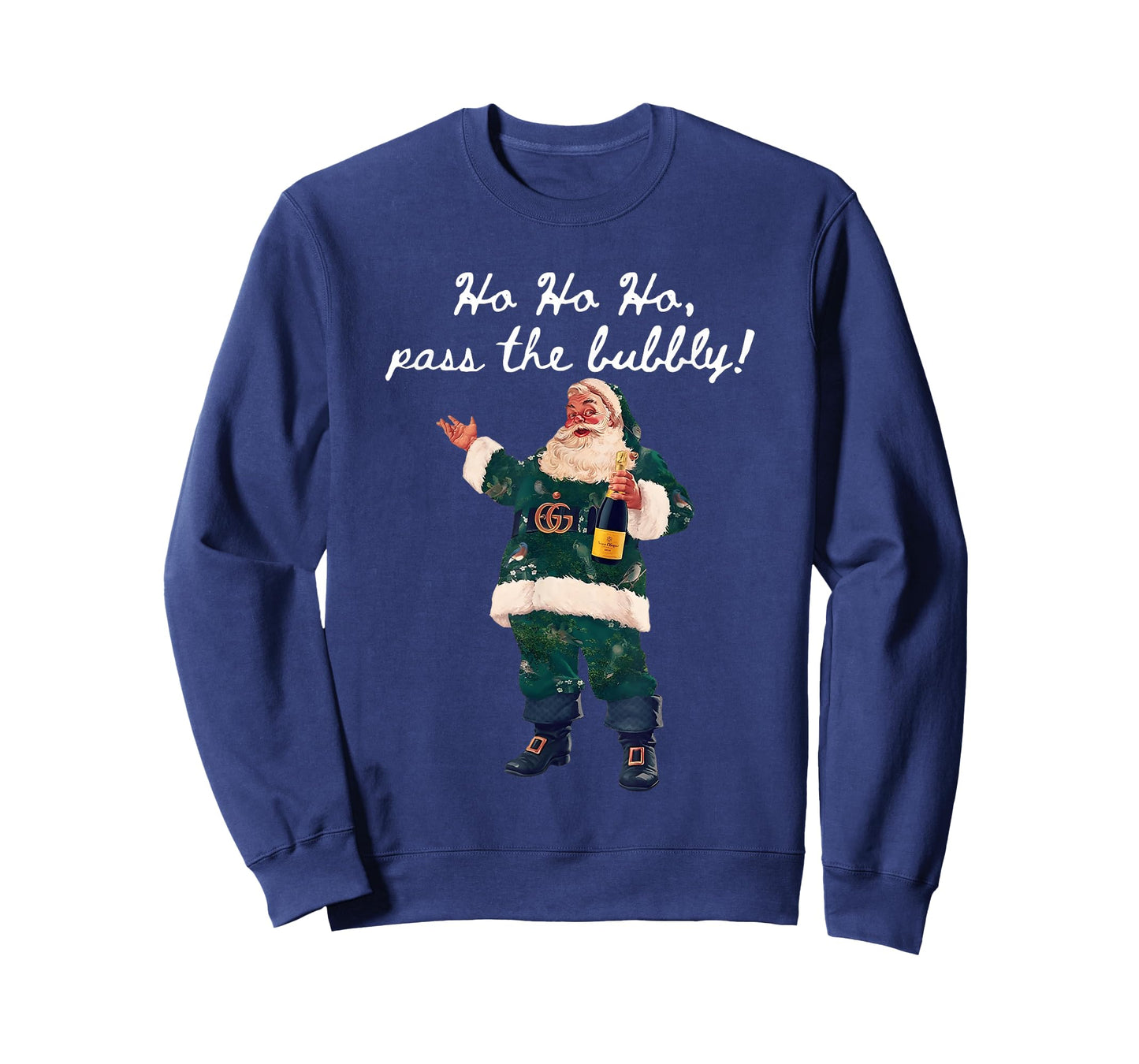 Ho Ho Ho Pass The Bubbly Christmas Santa Drinking Champagne T-Shirt