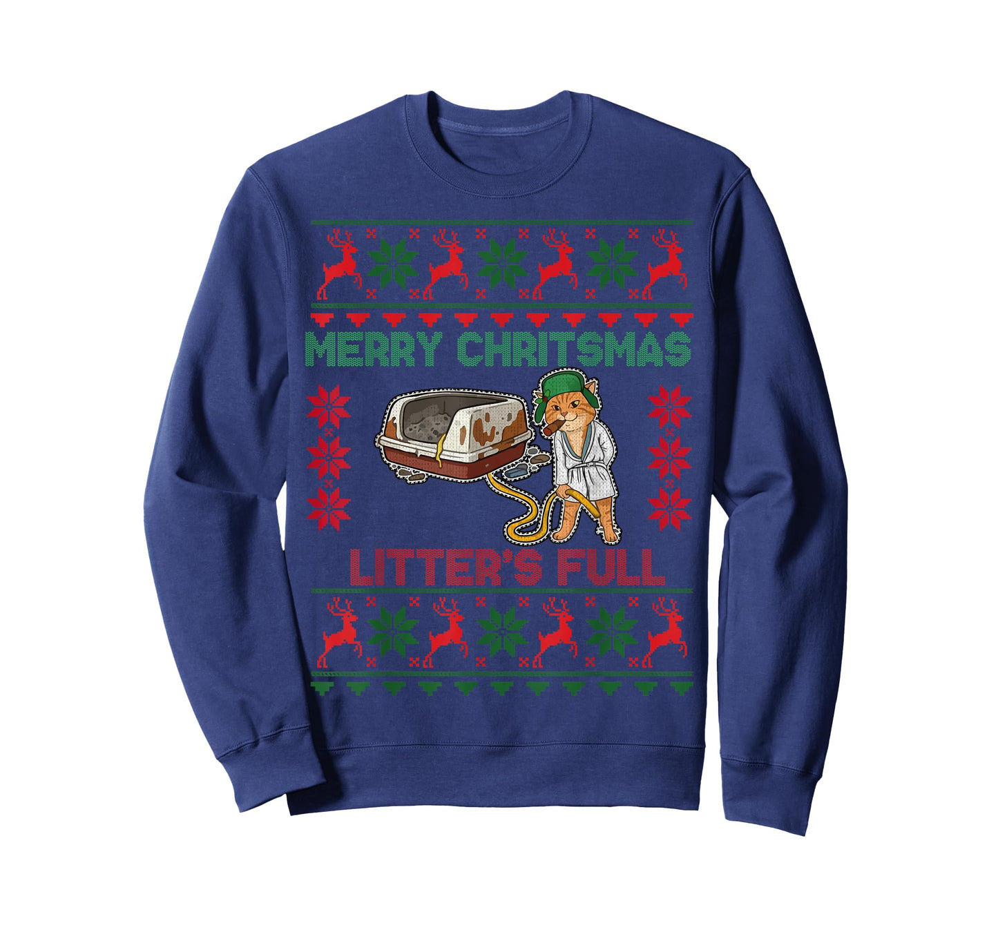 Litter's Full Merry Christmas Funny Cat Lover Ugly Christmas T-Shirt