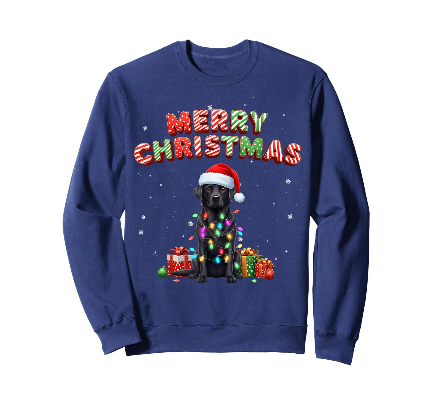 Black Lab Labrador Dog Merry Christmas Matching Family Xmas T-Shirt