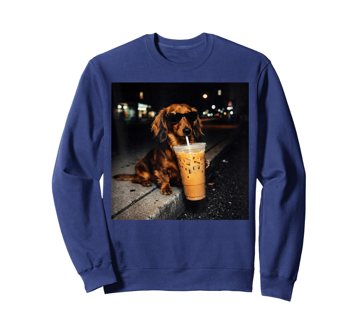 Funny Dachshund Drinking Iced Coffee Cute Dog Meme Humor T-Shirt