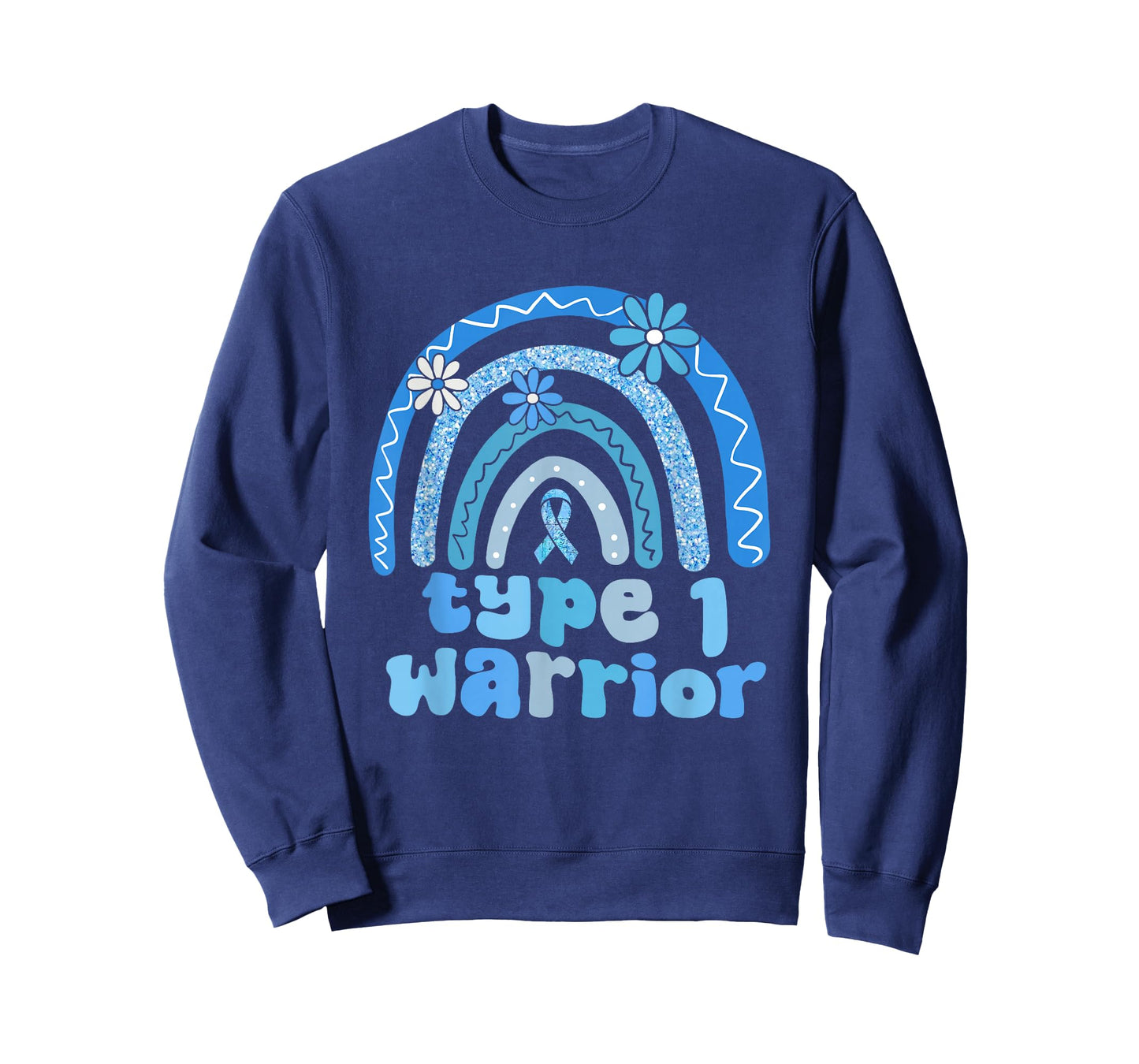 Type 1 Warrior Flower Rainbow Diabetes Awareness Blue Ribbon T-Shirt