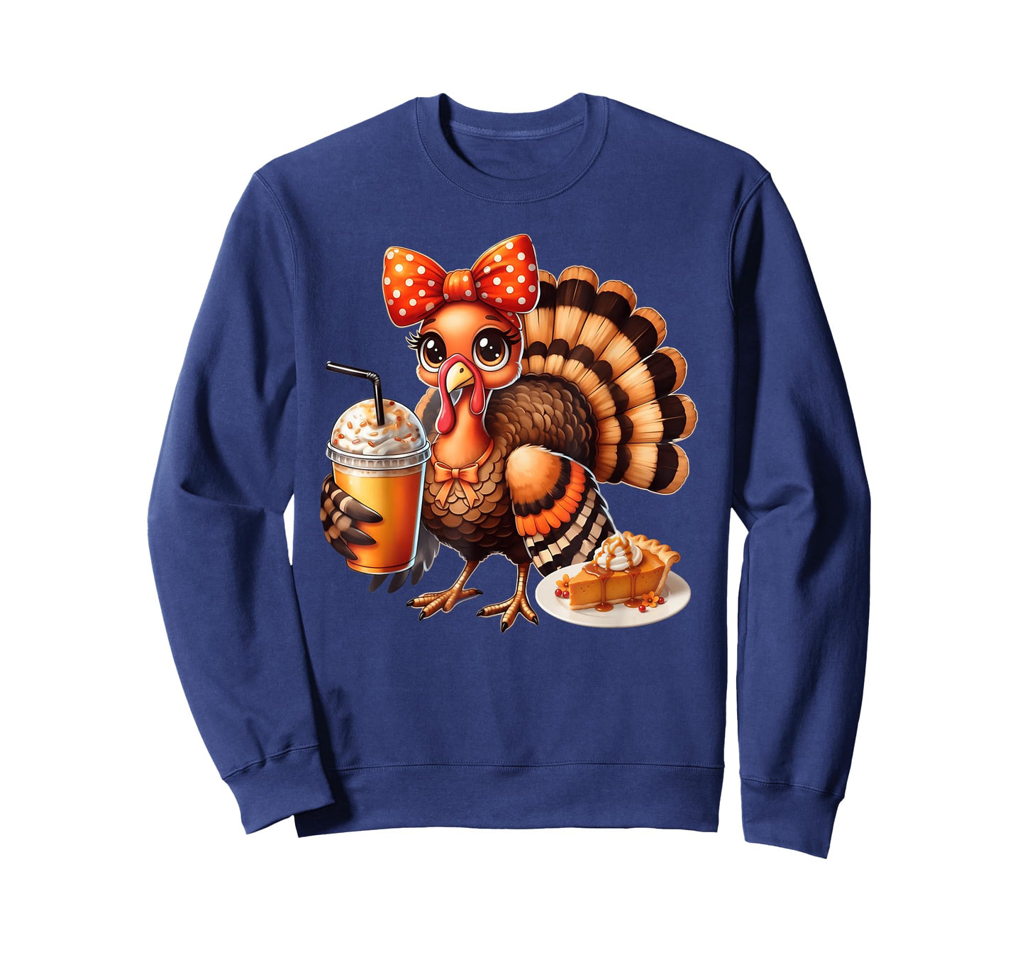 Turkey Drinking Coffee Bow Womens Turkey Day Thanksgiving T-Shirt
