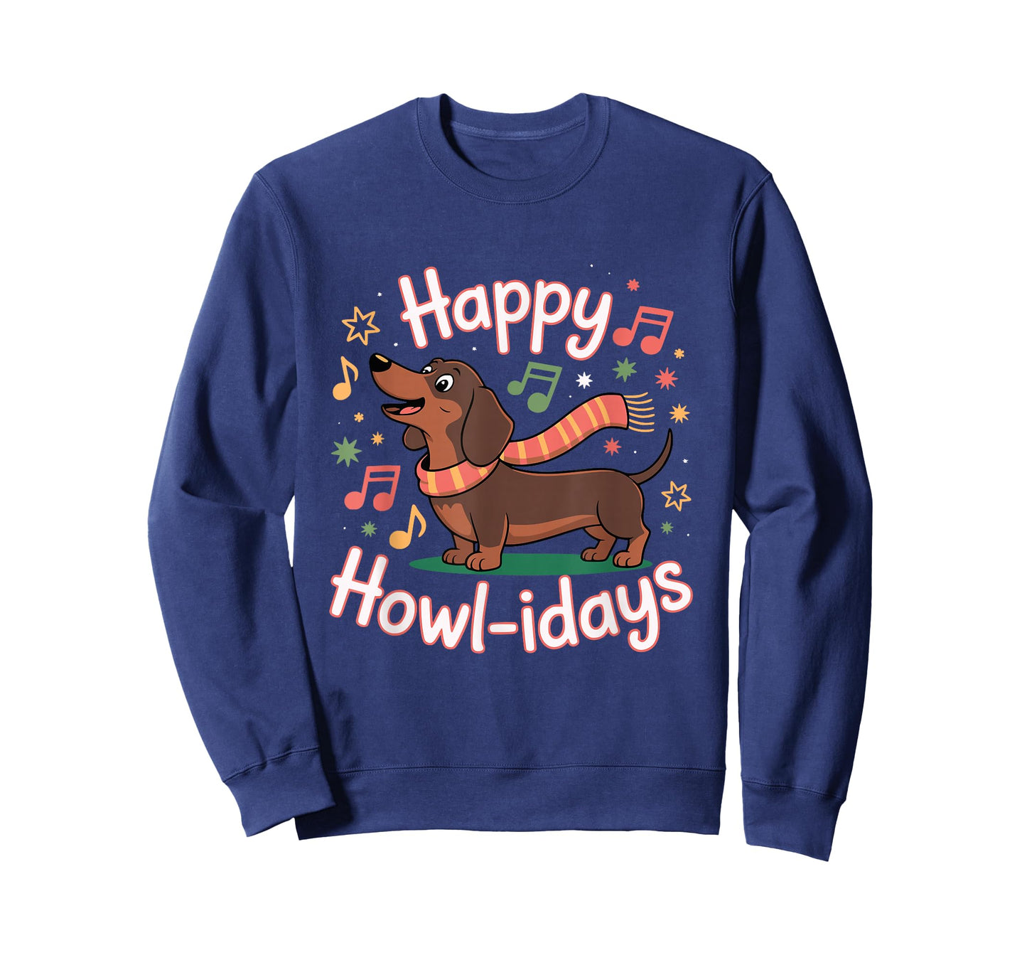 Womens Happy Howl-idays Singing Dachshund Dog Christmas T-Shirt