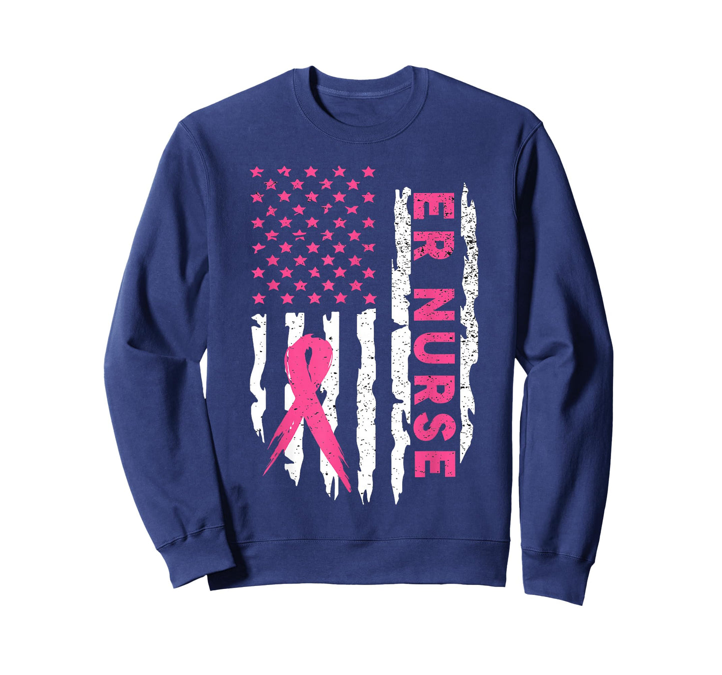 Er Nurse American Flag Nurse Breast Cancer Awareness T-Shirt