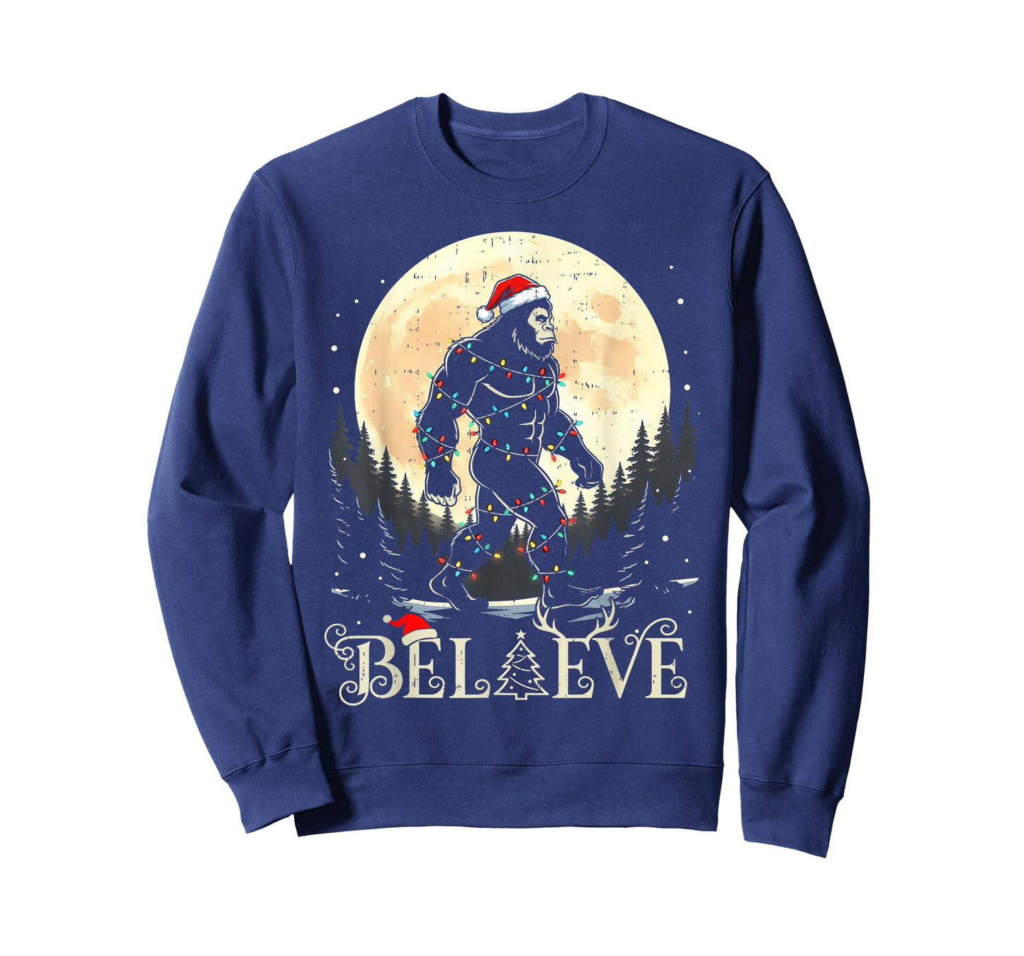 Sasquatch Santa Christmas Tree Lights Funny Xmas Boys Men T-Shirt