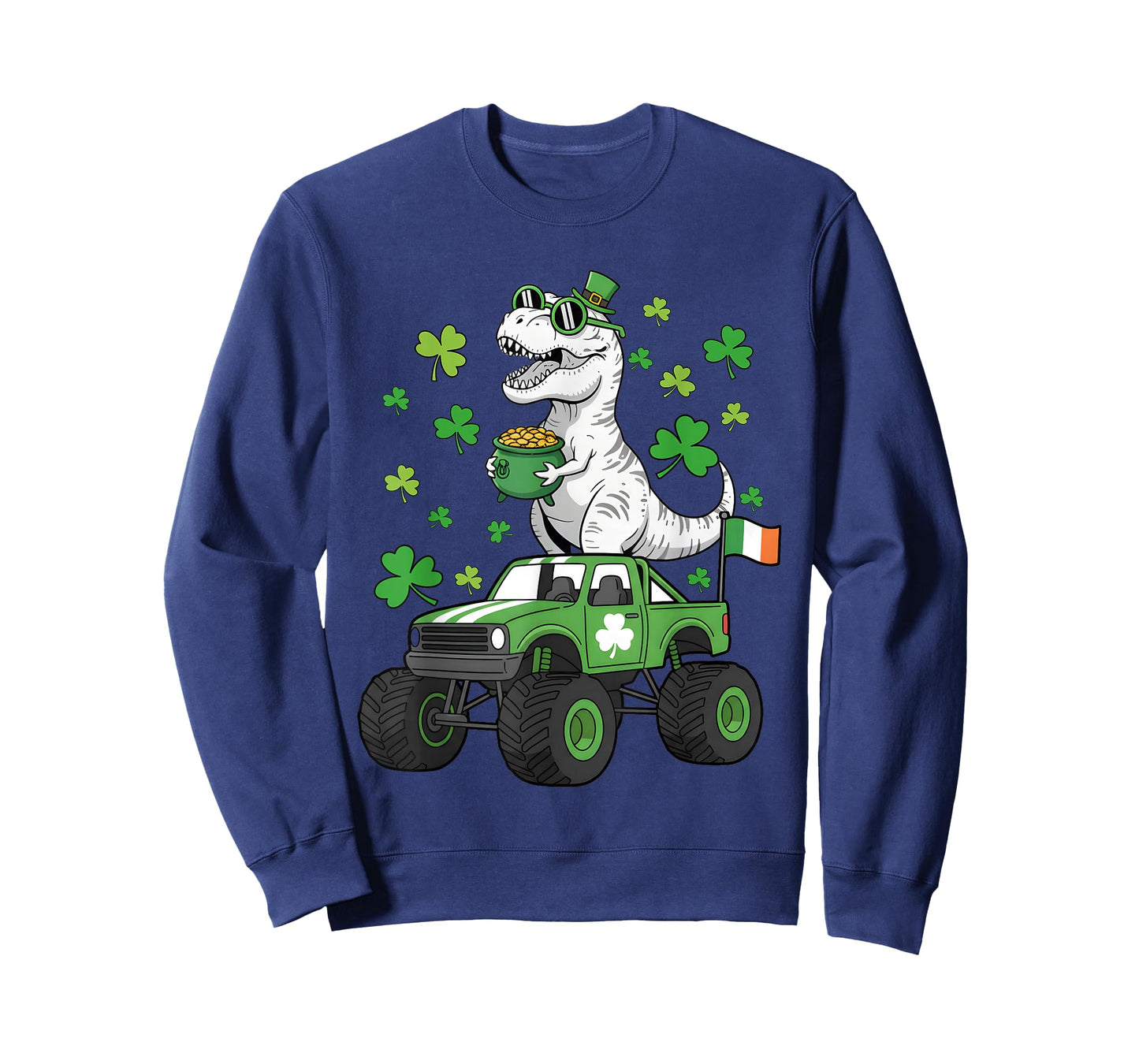 Kids St Patricks Trex On Monster Truck Dino Boys Kids Youth T-Shirt