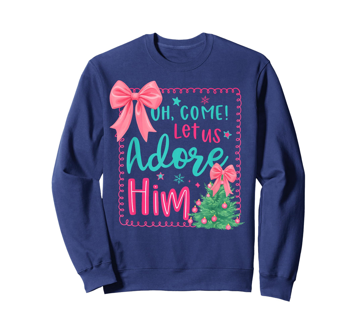 Christmas Xmas Tree Preppy Oh Come Let Us Adore Him Jesus T-Shirt